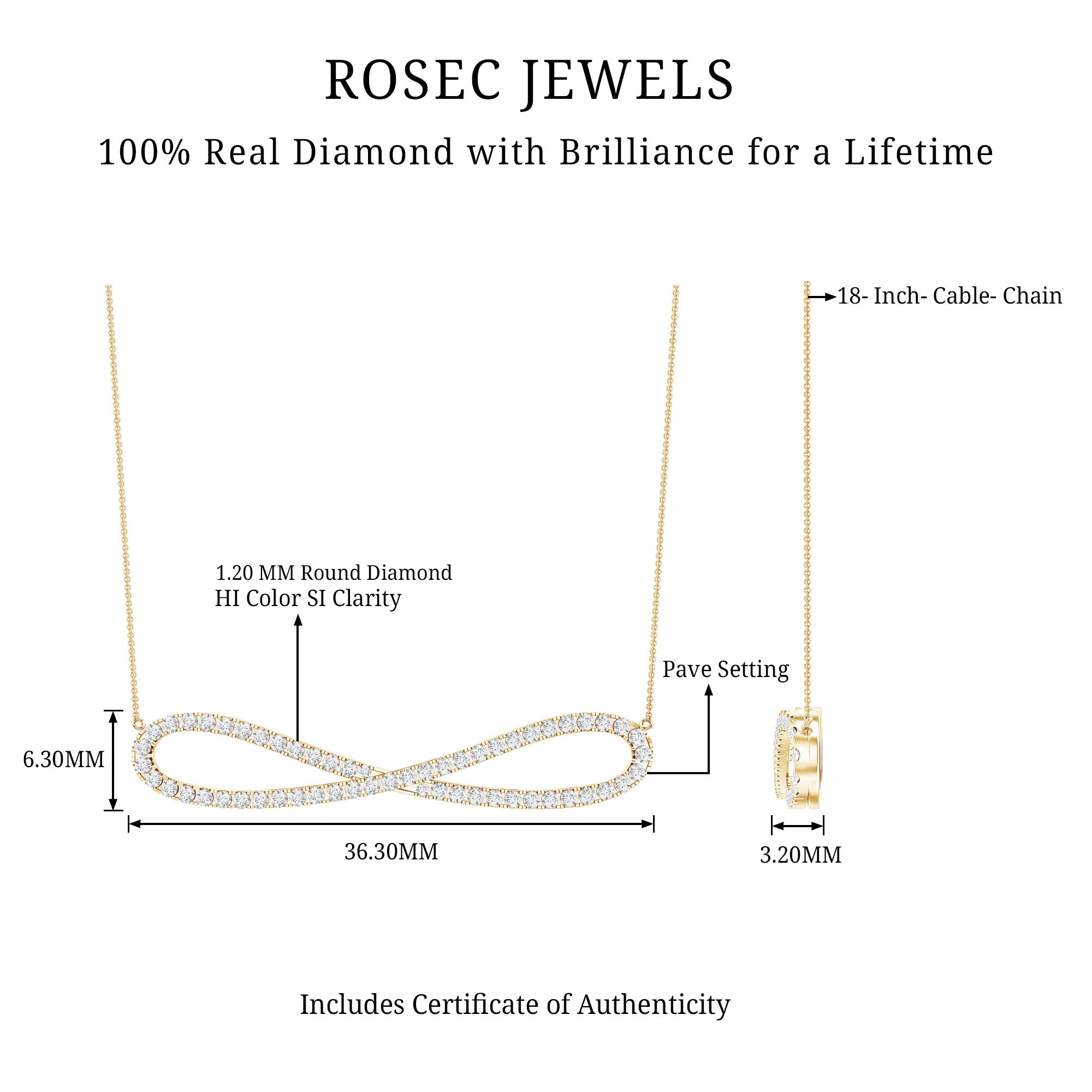 Diamond Sideway Infinity Pendant Necklace Natural - ( HI-SI ) - Rosec Jewels