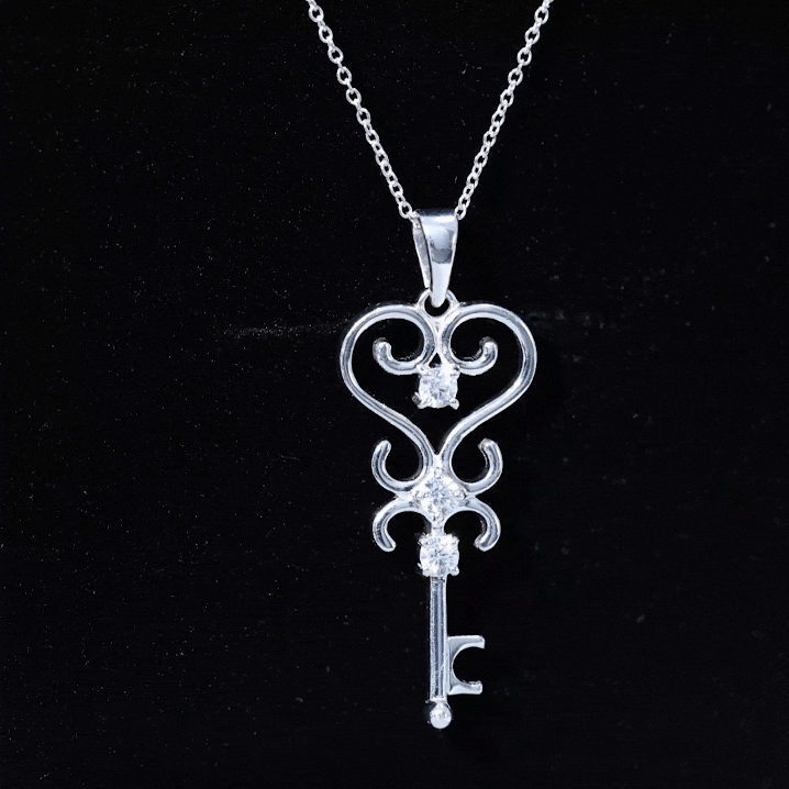 Vintage Inspired Cubic Zirconia Key Necklace with Certificate AAAA - Rosec Jewels