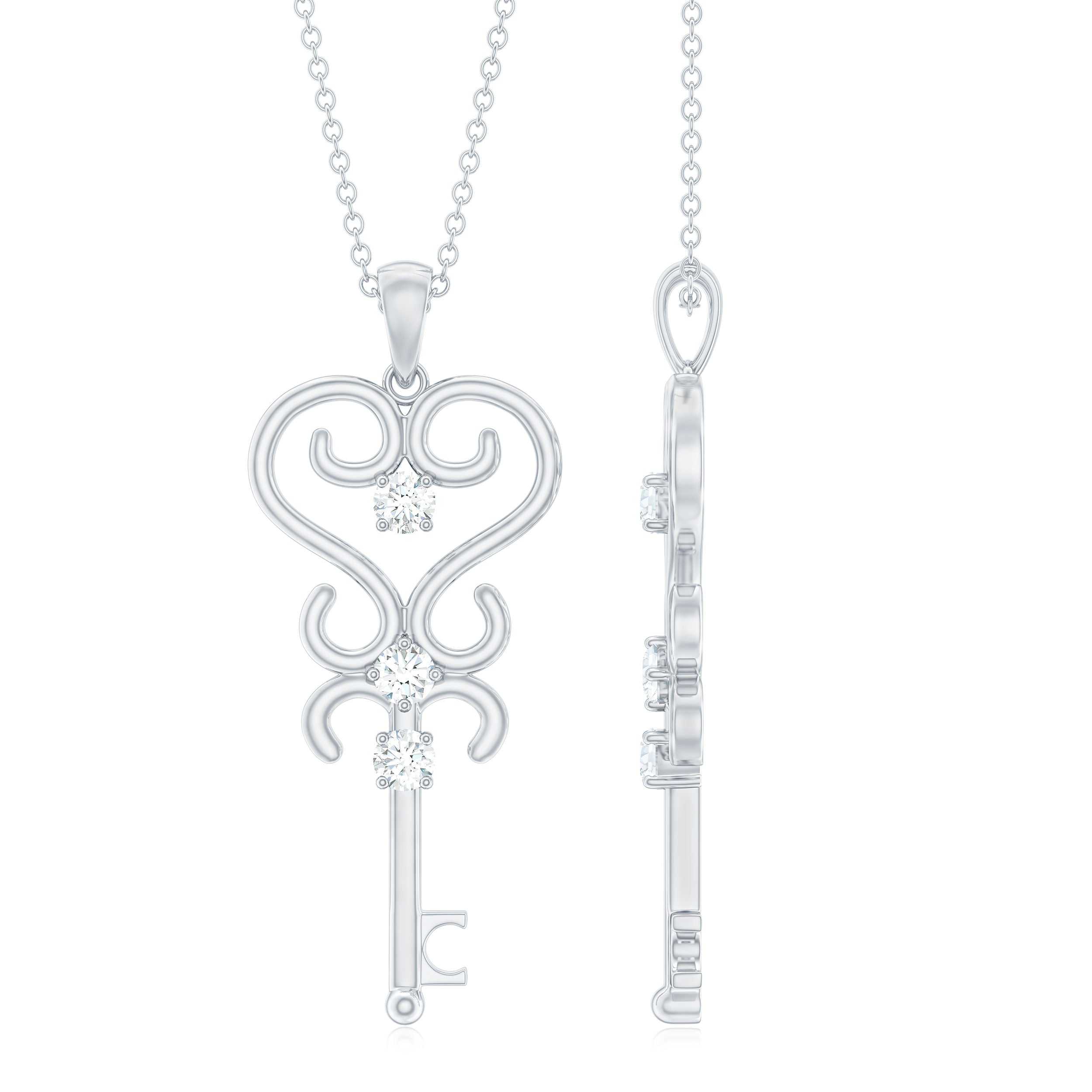 Vintage Inspired Cubic Zirconia Key Necklace with Certificate AAAA - Rosec Jewels