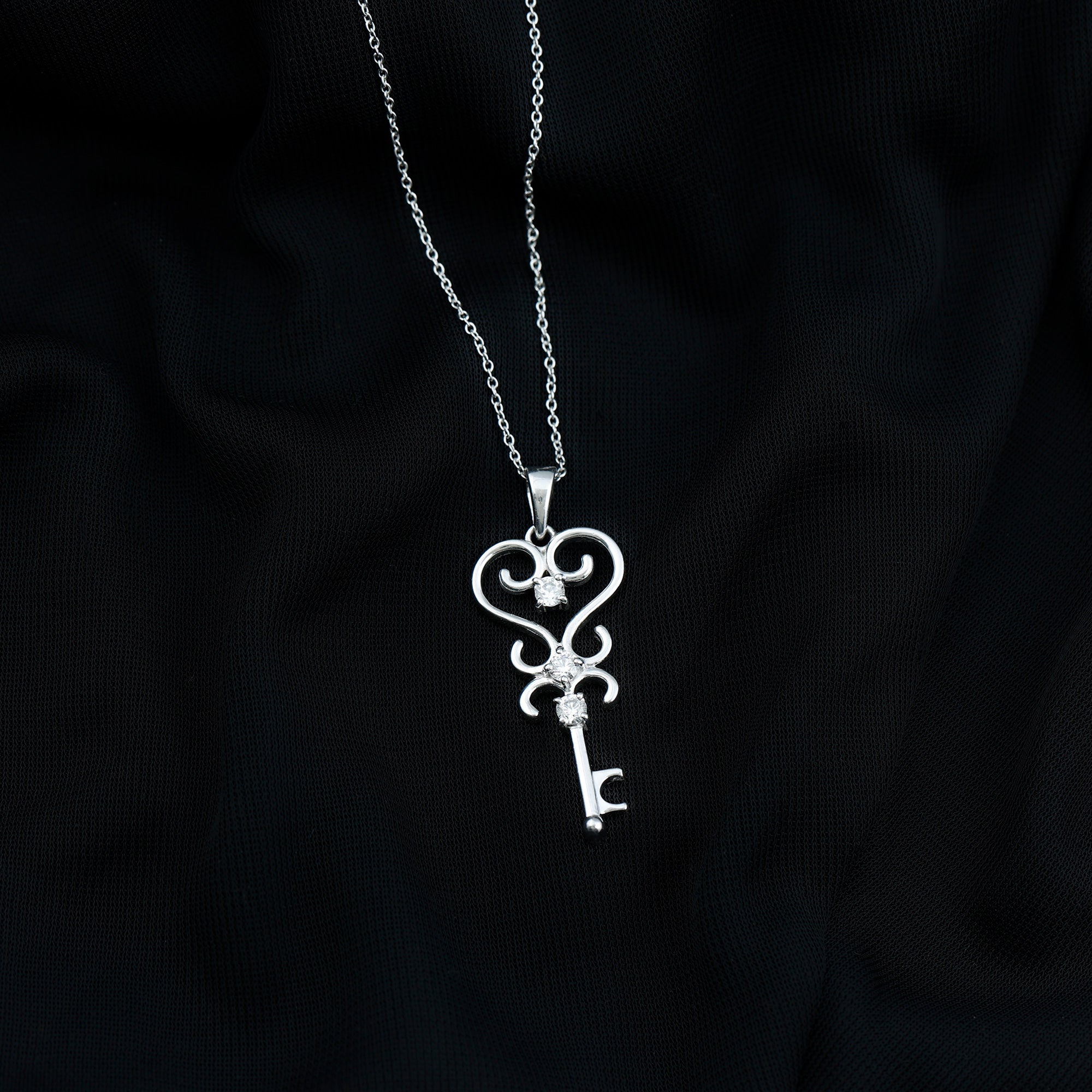 Vintage Inspired Cubic Zirconia Key Necklace with Certificate AAAA - Rosec Jewels