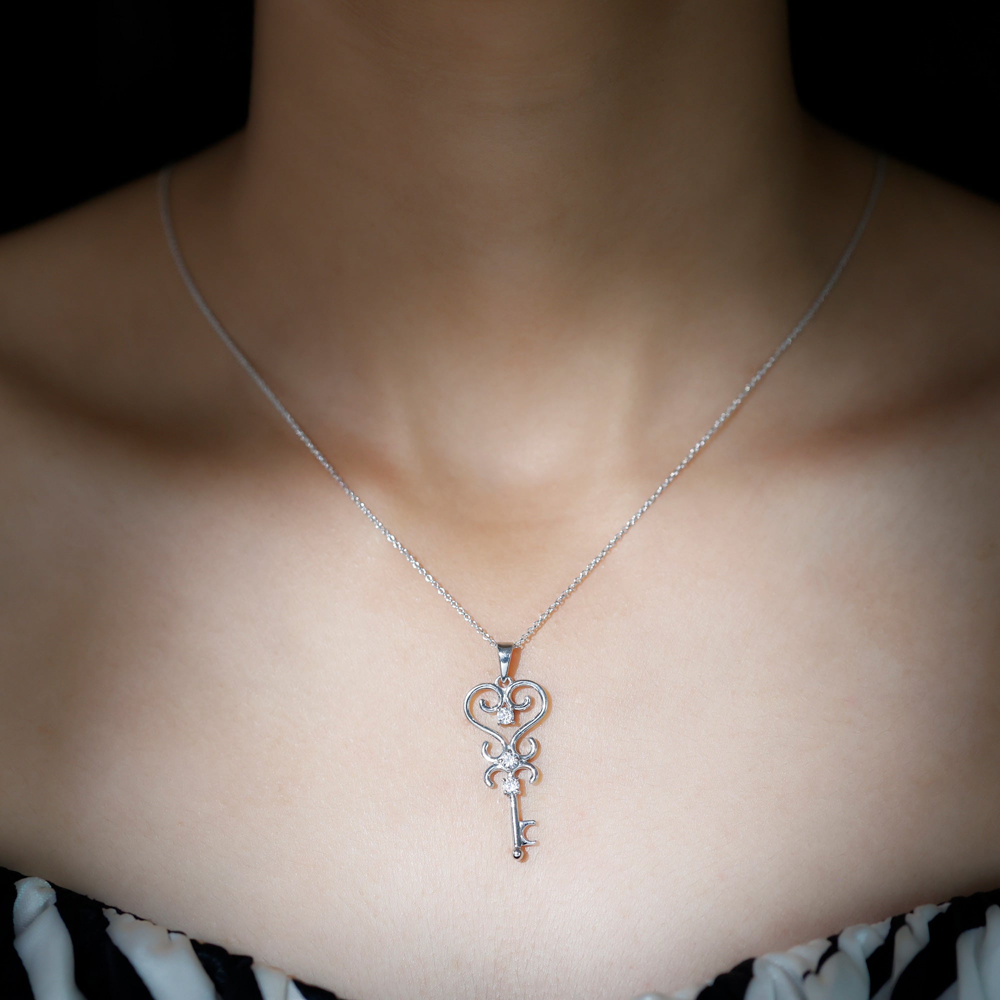 Vintage Inspired Cubic Zirconia Key Necklace with Certificate AAAA - Rosec Jewels