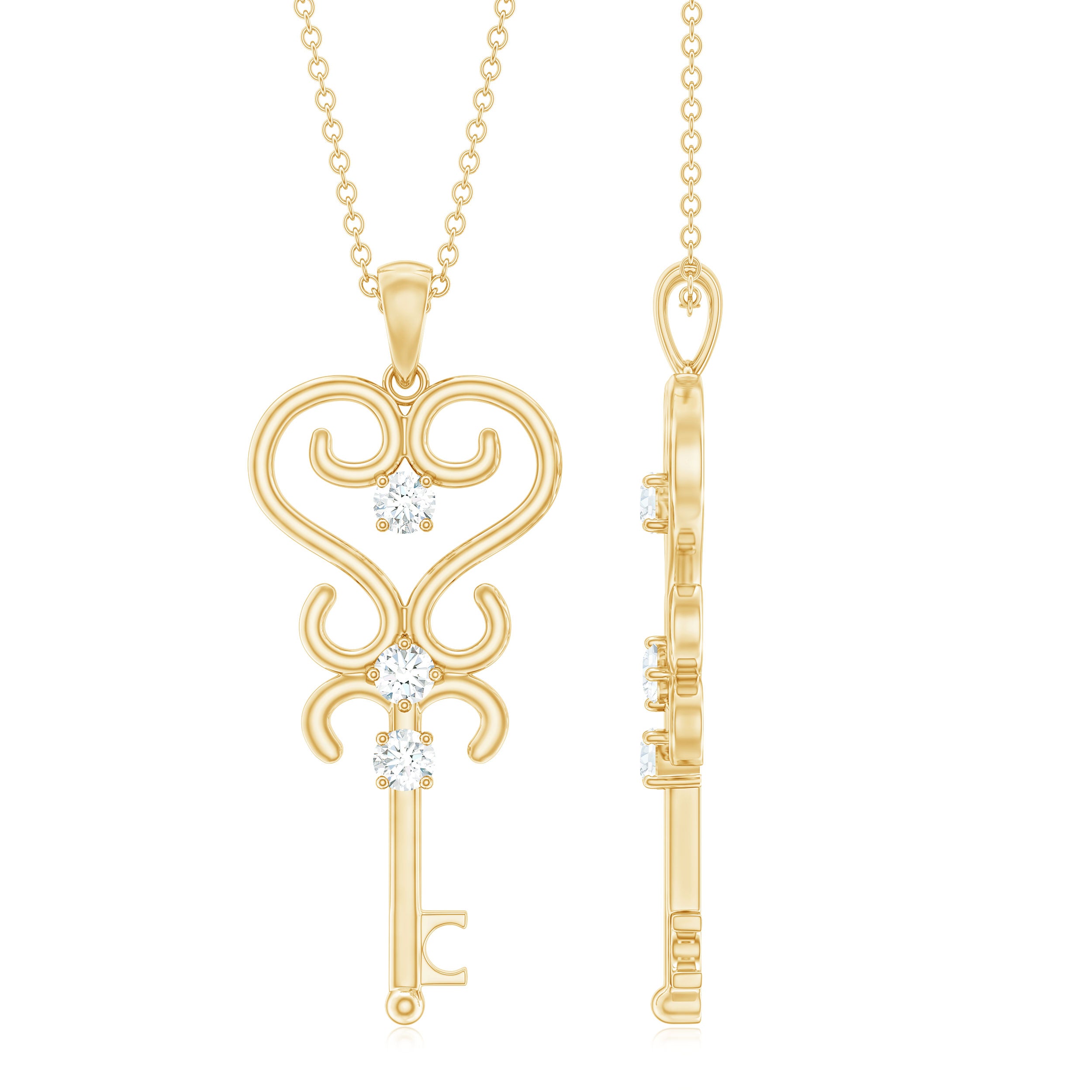 Vintage Inspired Cubic Zirconia Key Necklace with Certificate AAAA - Rosec Jewels