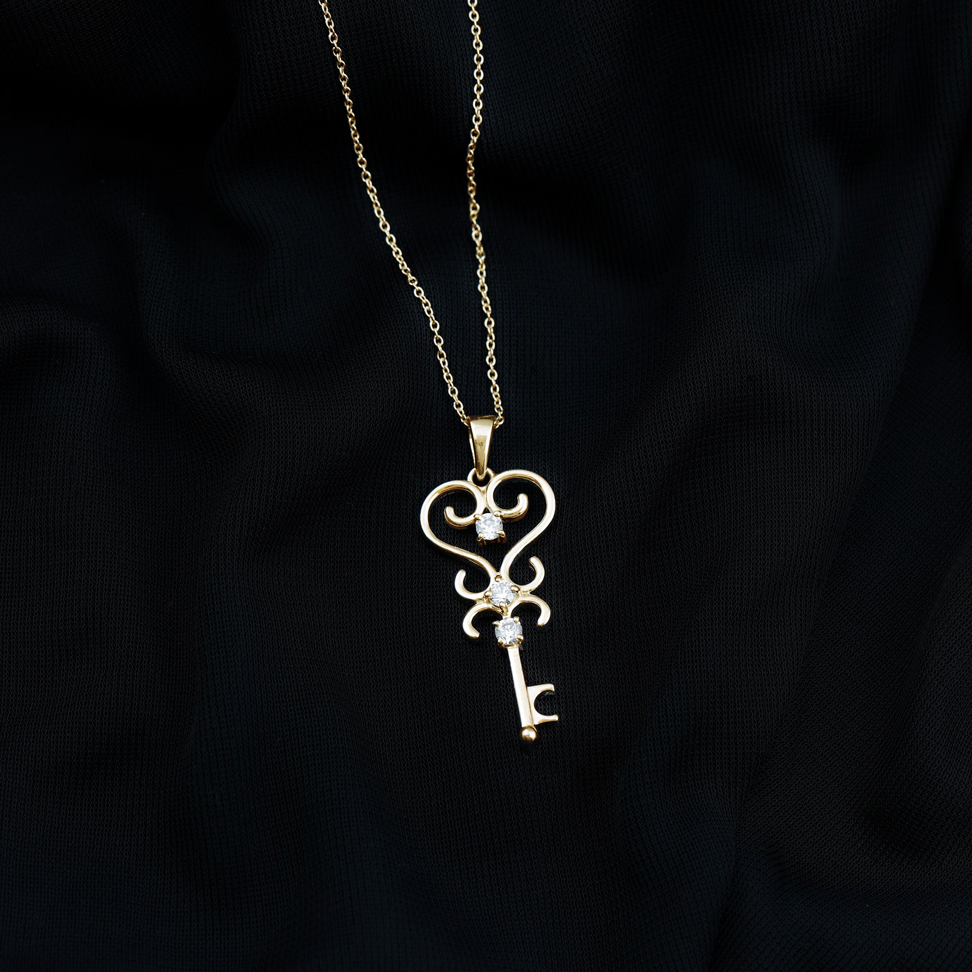 Vintage Inspired Cubic Zirconia Key Necklace with Certificate AAAA - Rosec Jewels