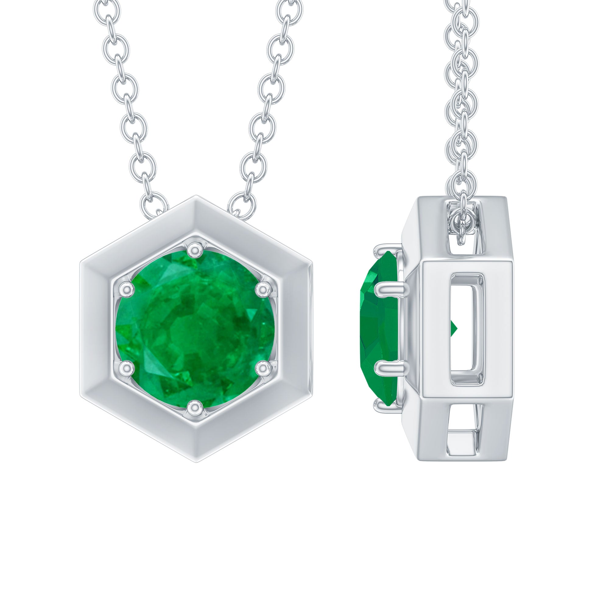 5MM Solitaire Emerald Hexagon Pendant Necklace AAA - Rosec Jewels