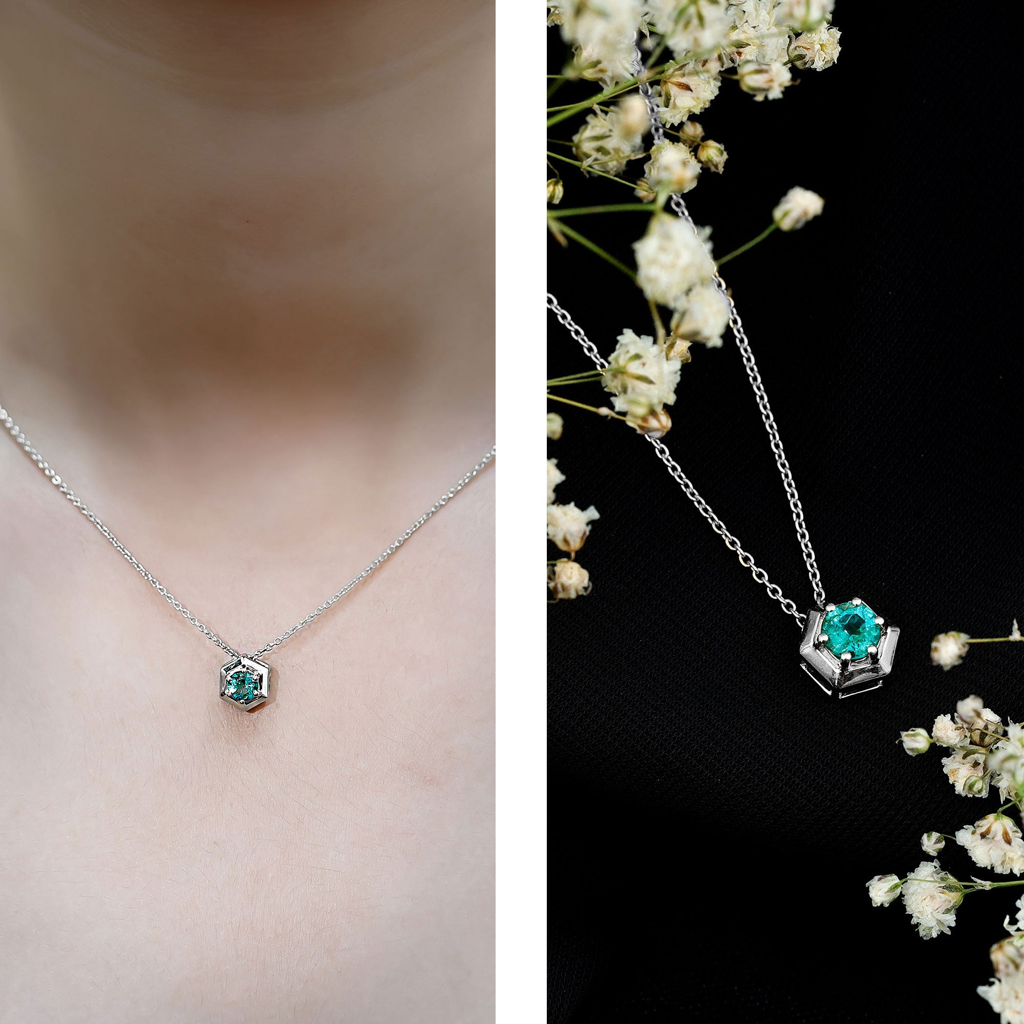 5MM Solitaire Emerald Hexagon Pendant Necklace AAA - Rosec Jewels