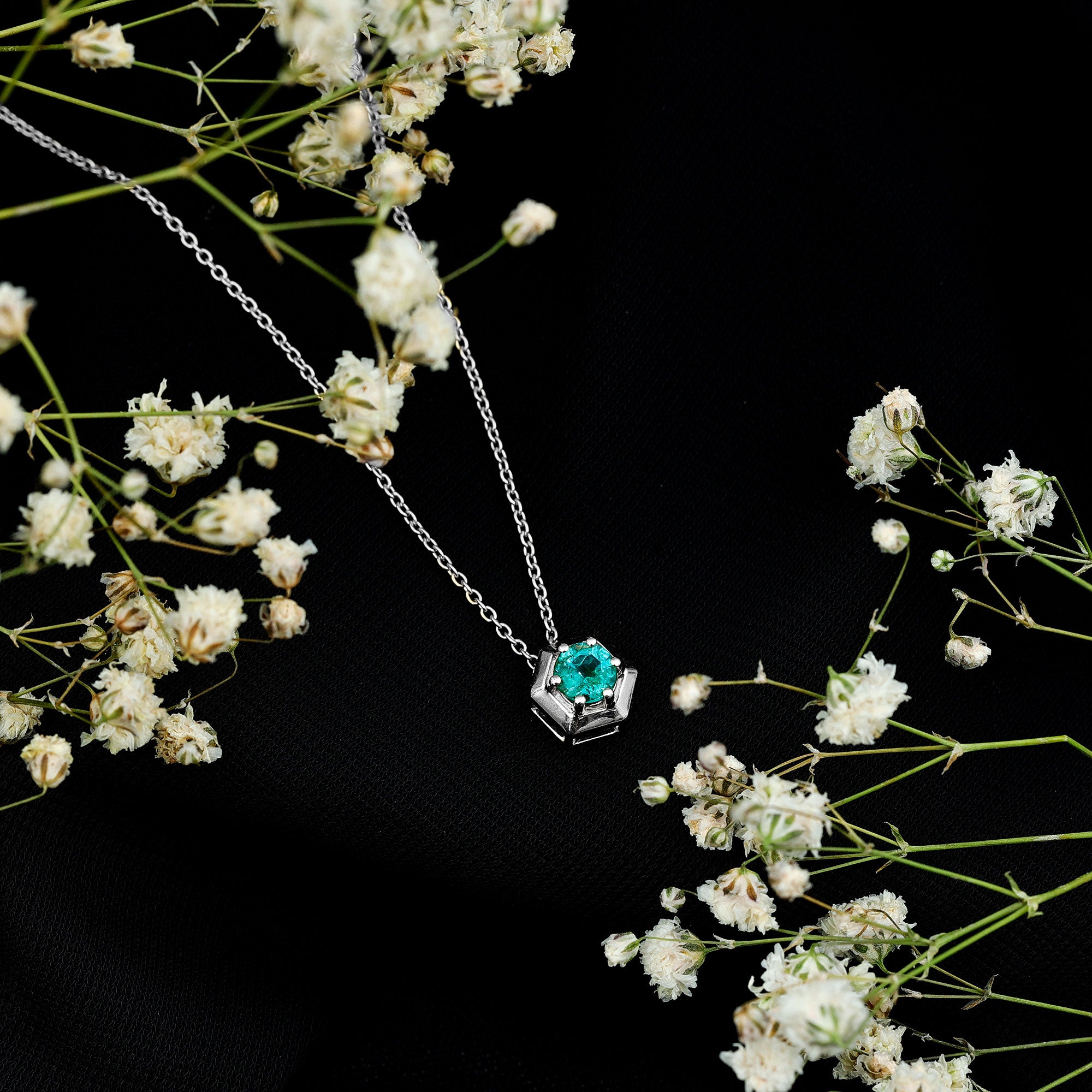 5MM Solitaire Emerald Hexagon Pendant Necklace AAA - Rosec Jewels