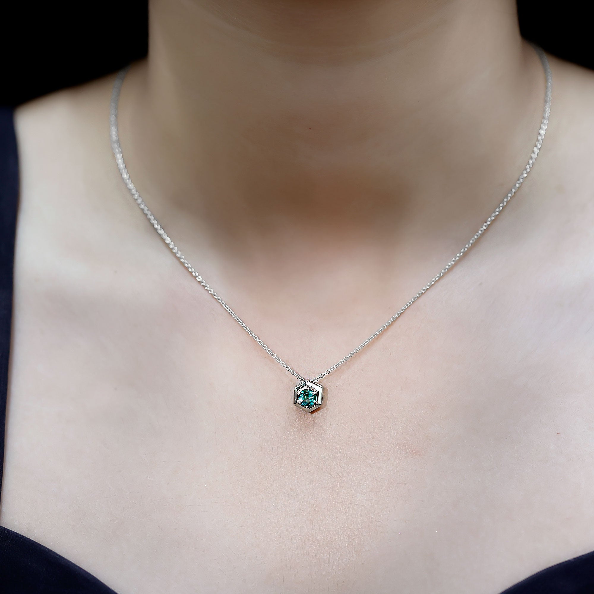 5MM Solitaire Emerald Hexagon Pendant Necklace AAA - Rosec Jewels
