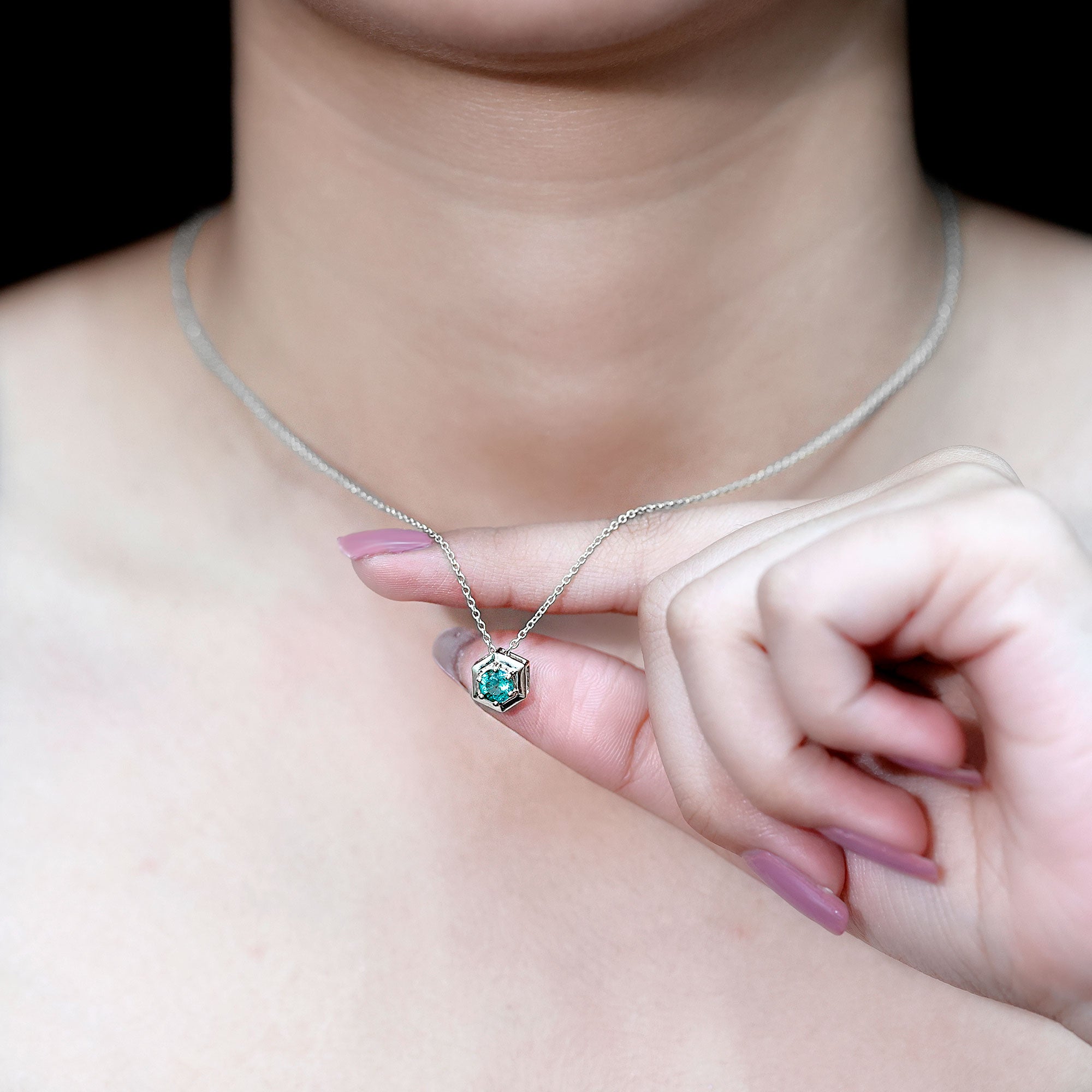 5MM Solitaire Emerald Hexagon Pendant Necklace AAA - Rosec Jewels