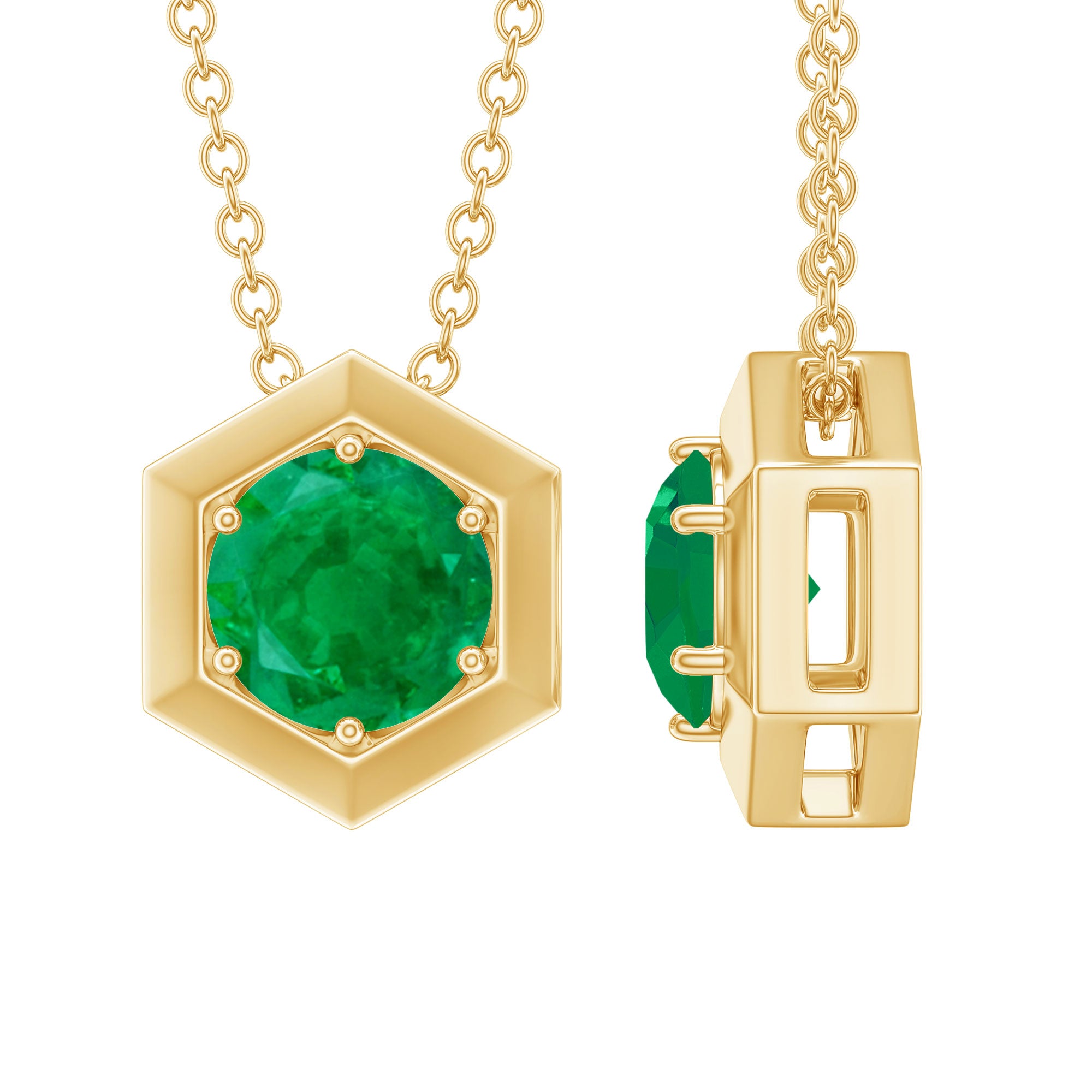 5MM Solitaire Emerald Hexagon Pendant Necklace AAA - Rosec Jewels