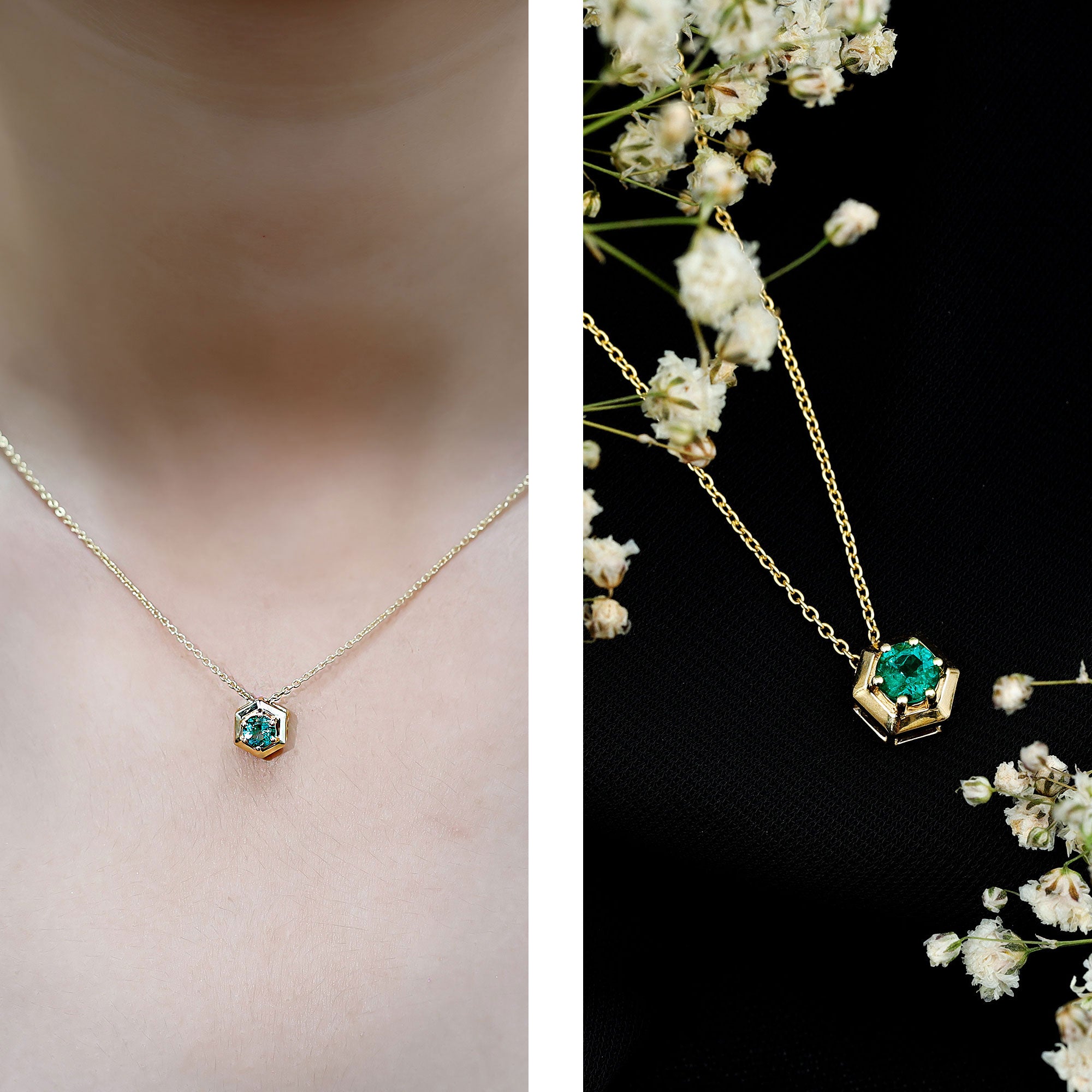 5MM Solitaire Emerald Hexagon Pendant Necklace AAA - Rosec Jewels
