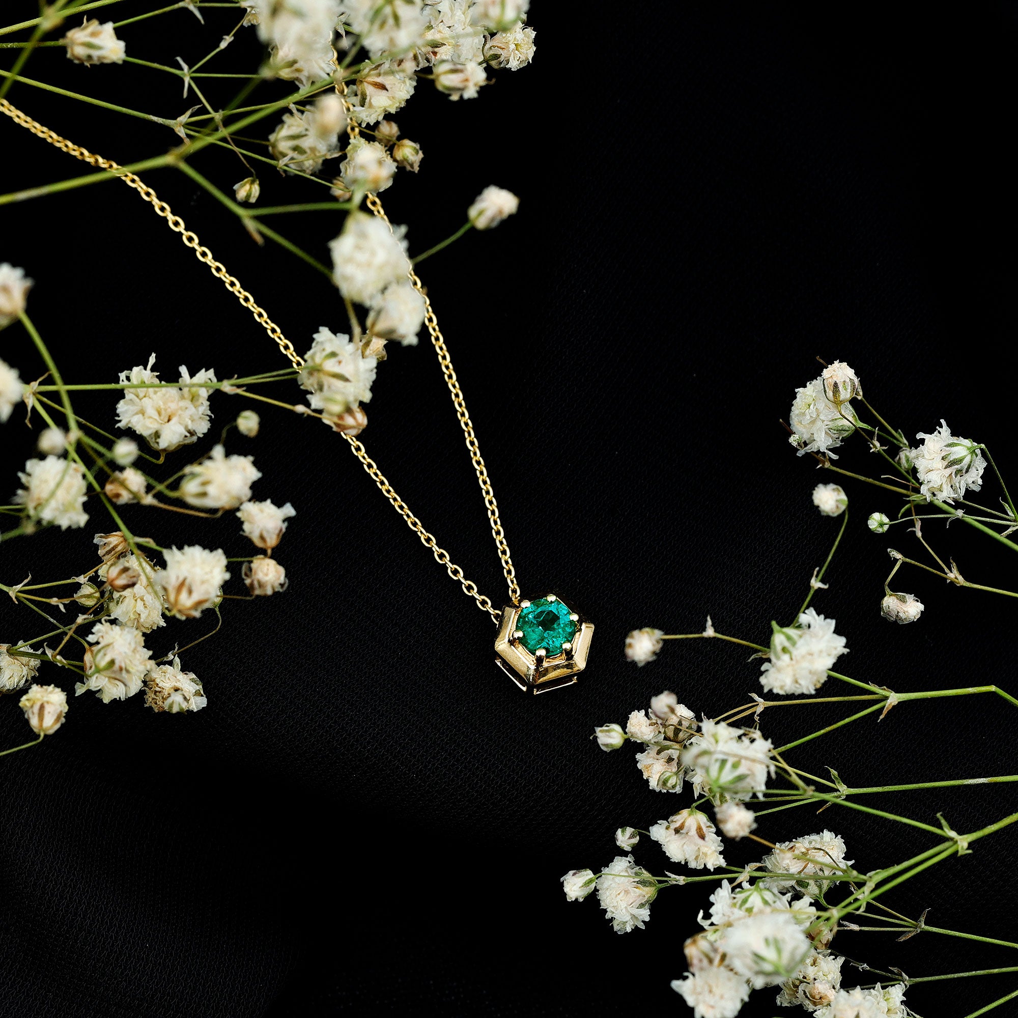 5MM Solitaire Emerald Hexagon Pendant Necklace AAA - Rosec Jewels