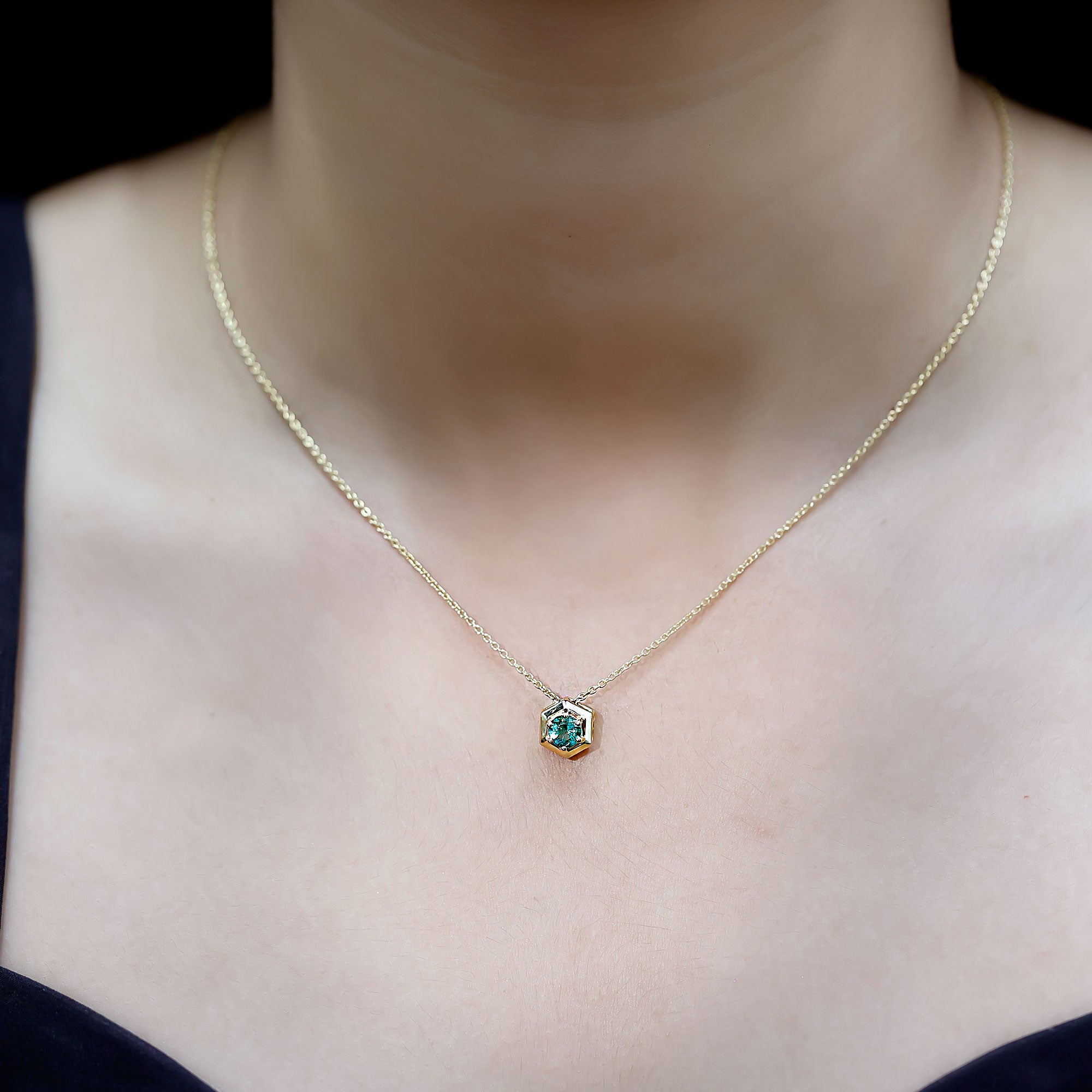 5MM Solitaire Emerald Hexagon Pendant Necklace AAA - Rosec Jewels