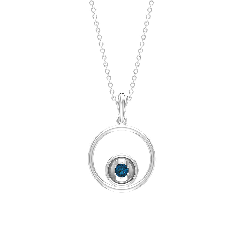 3 MM Open Circle Pendant Necklace with Round London Blue Topaz