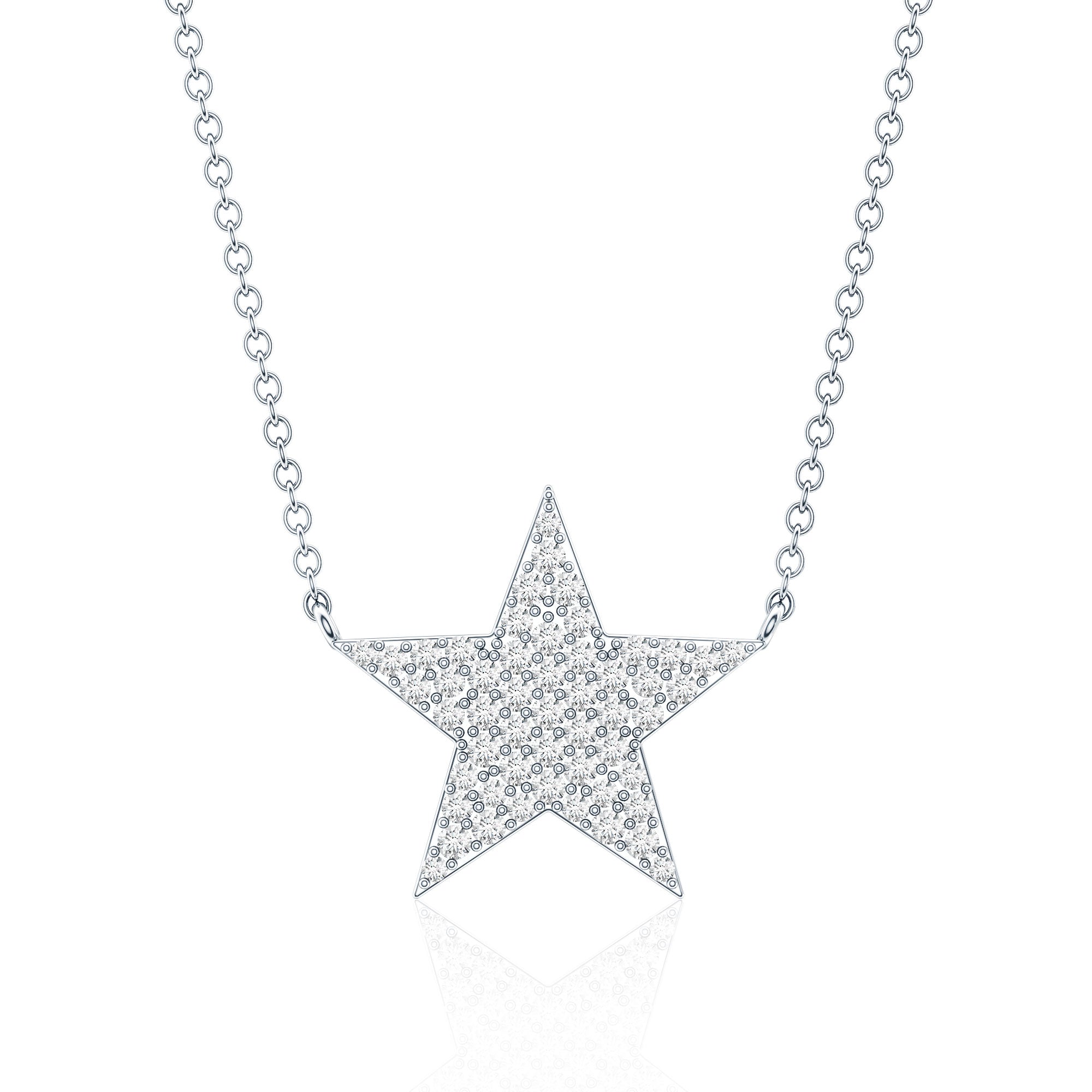 Diamond Star Pendant Necklace in Pave Setting Natural - ( HI-SI ) - Rosec Jewels