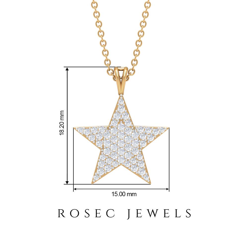 Rosec Jewels-Star Diamond Cluster Pendant Necklace in Pave Setting