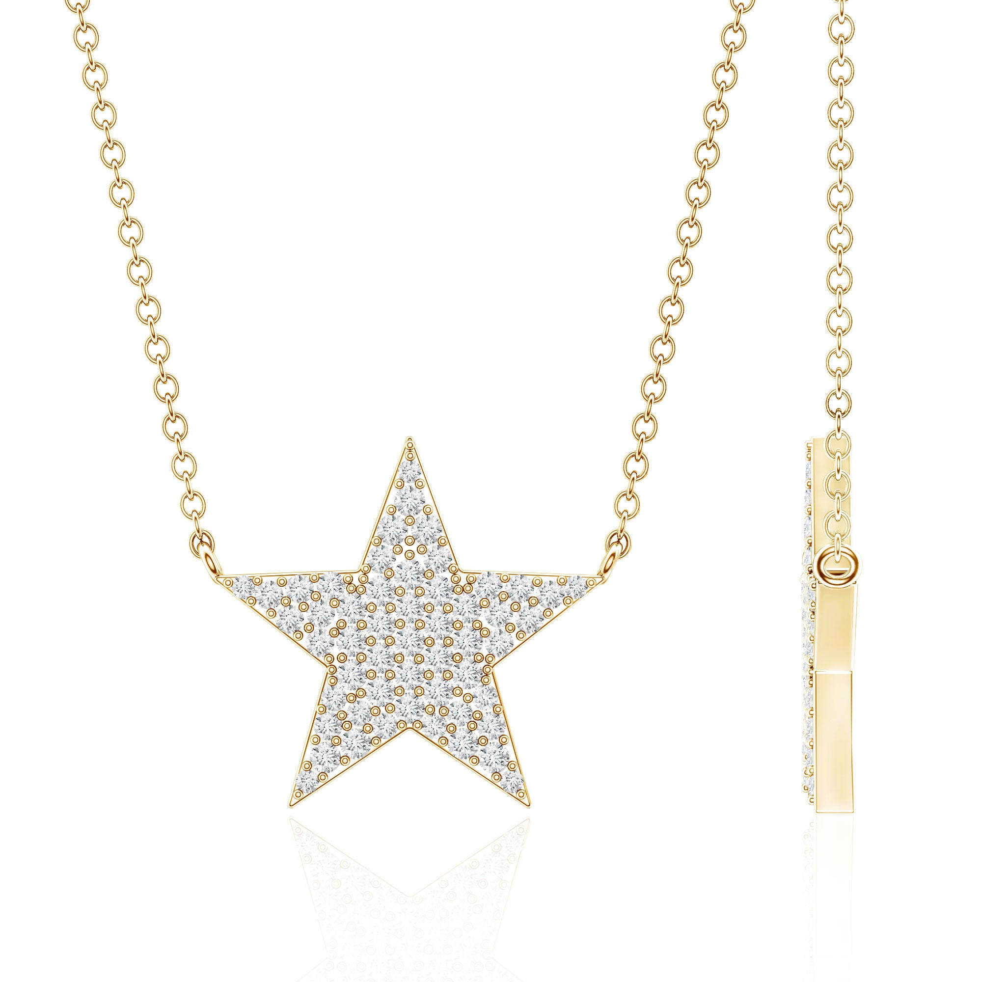 Diamond Star Pendant Necklace in Pave Setting Natural - ( HI-SI ) - Rosec Jewels