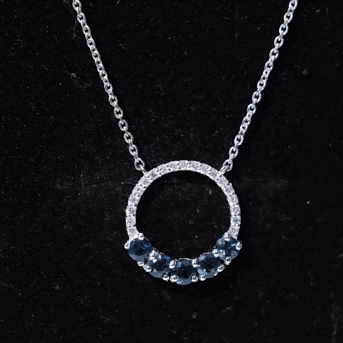 Natural London Blue Topaz and Diamond Eternity Necklace AAA - Rosec Jewels