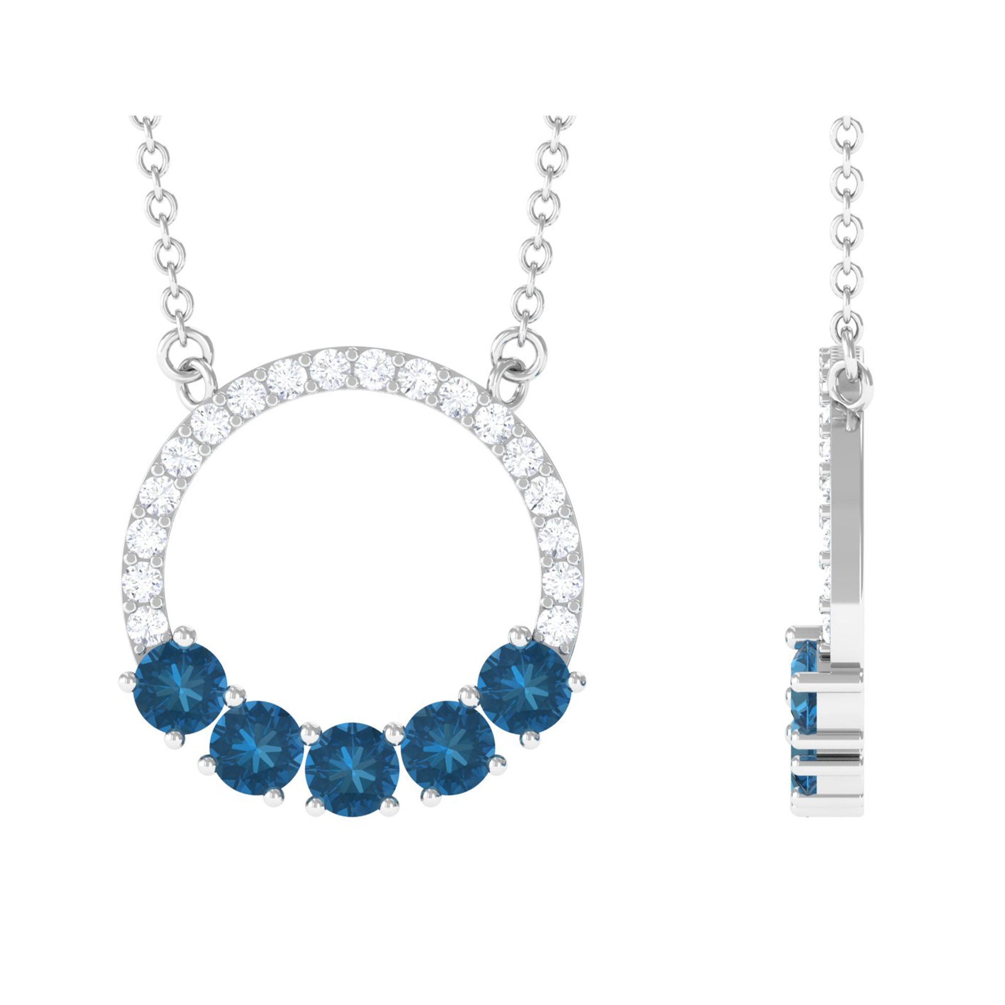 Natural London Blue Topaz and Diamond Eternity Necklace AAA - Rosec Jewels