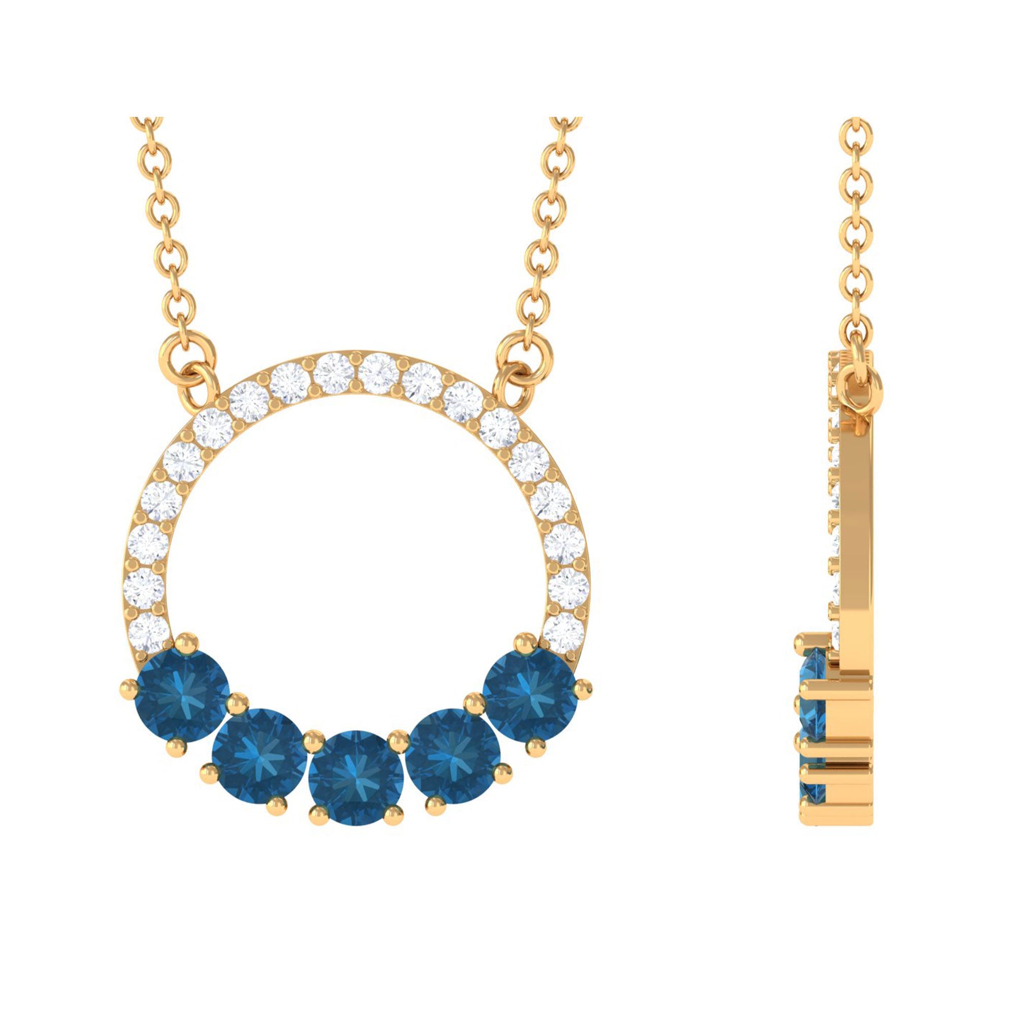 Natural London Blue Topaz and Diamond Eternity Necklace AAA - Rosec Jewels