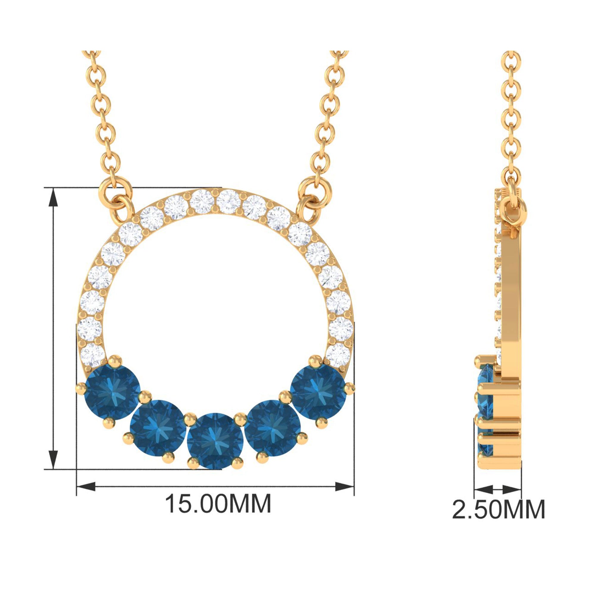 Natural London Blue Topaz and Diamond Eternity Necklace AAA - Rosec Jewels
