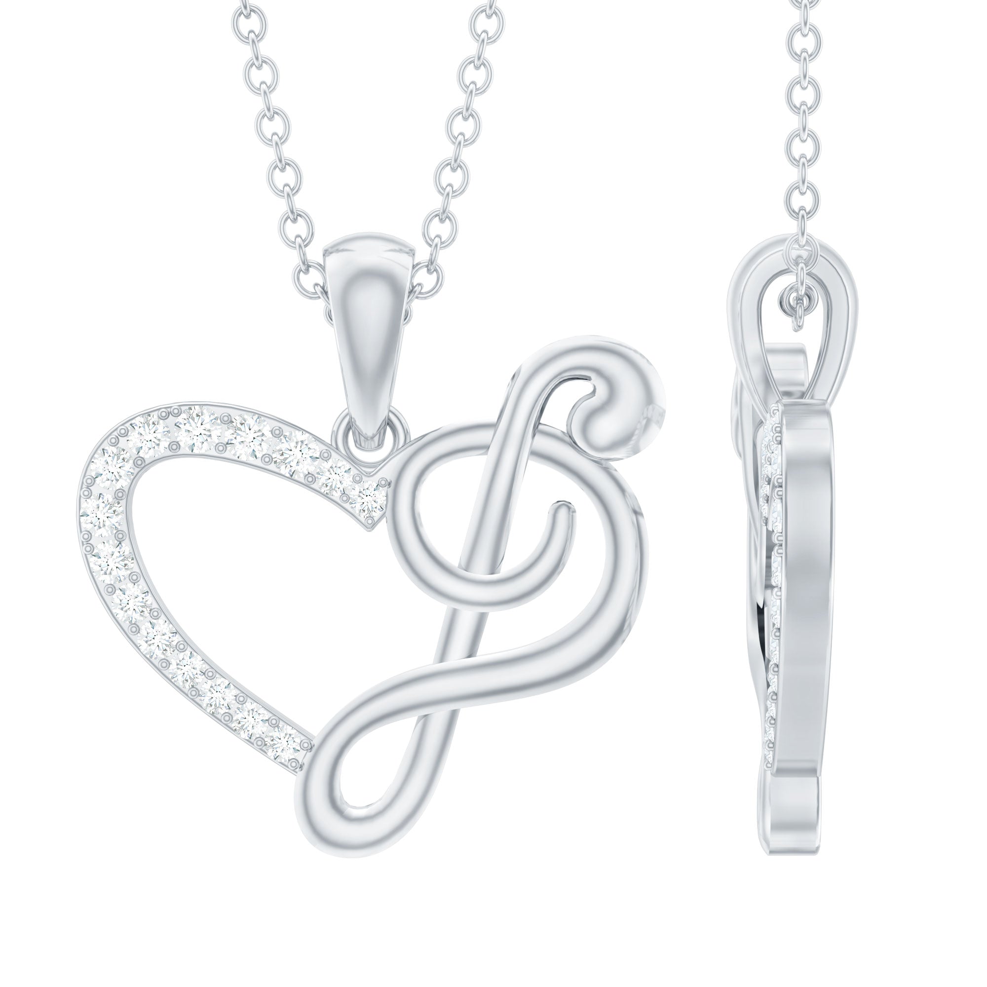 Diamond Heart and Music Note Necklace