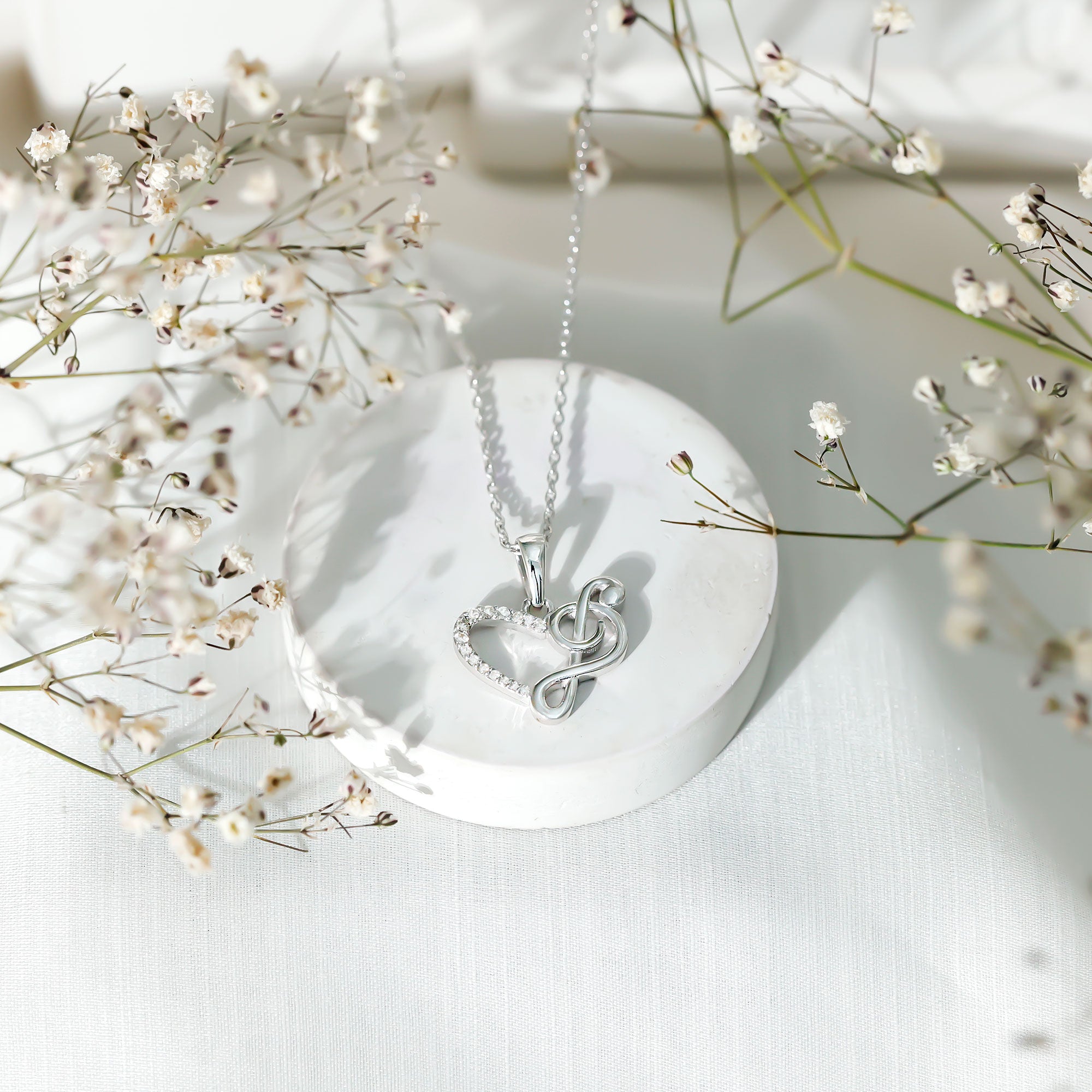 Diamond Heart and Music Note Necklace Natural - ( HI-SI ) - Rosec Jewels