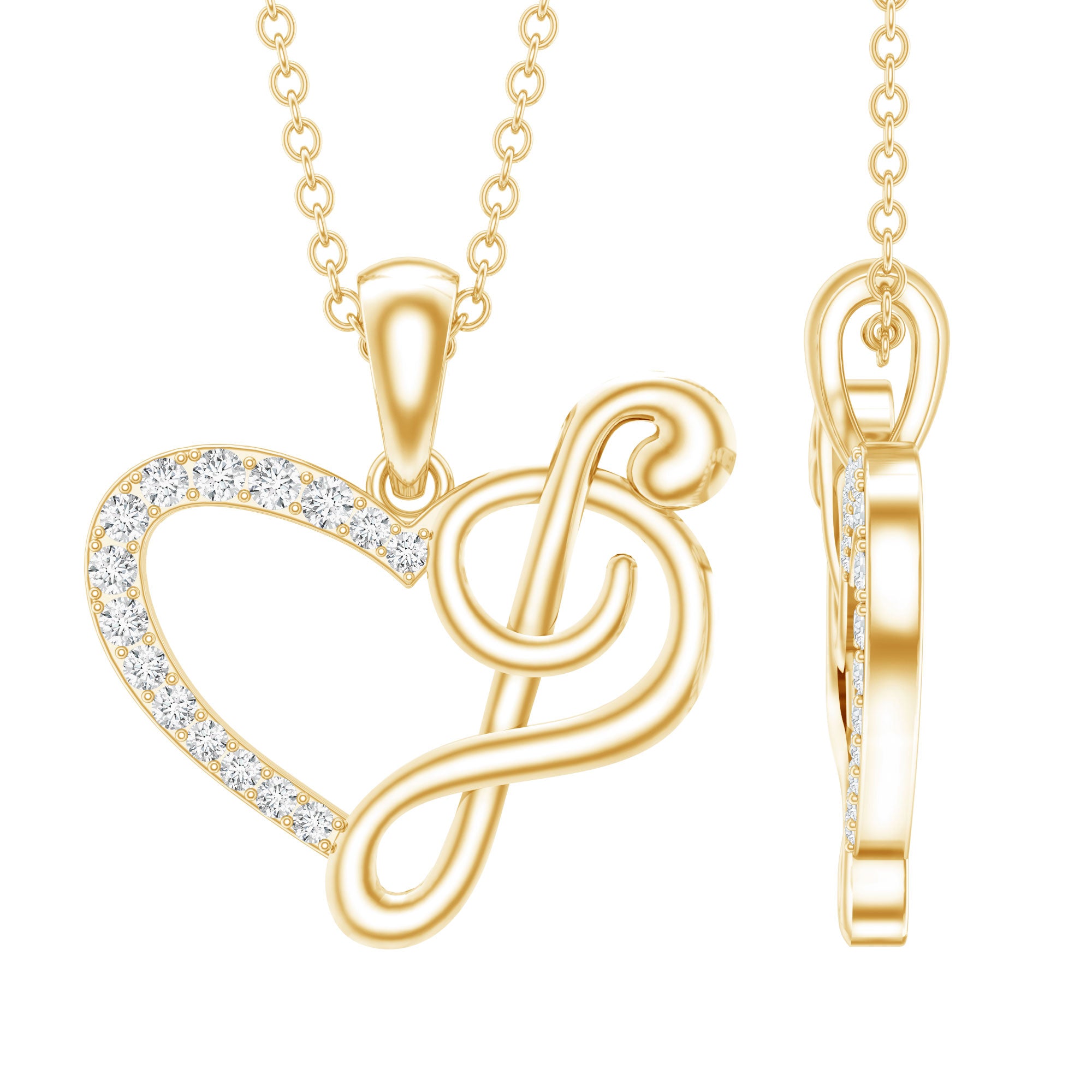 Diamond Heart and Music Note Necklace Natural - ( HI-SI ) - Rosec Jewels