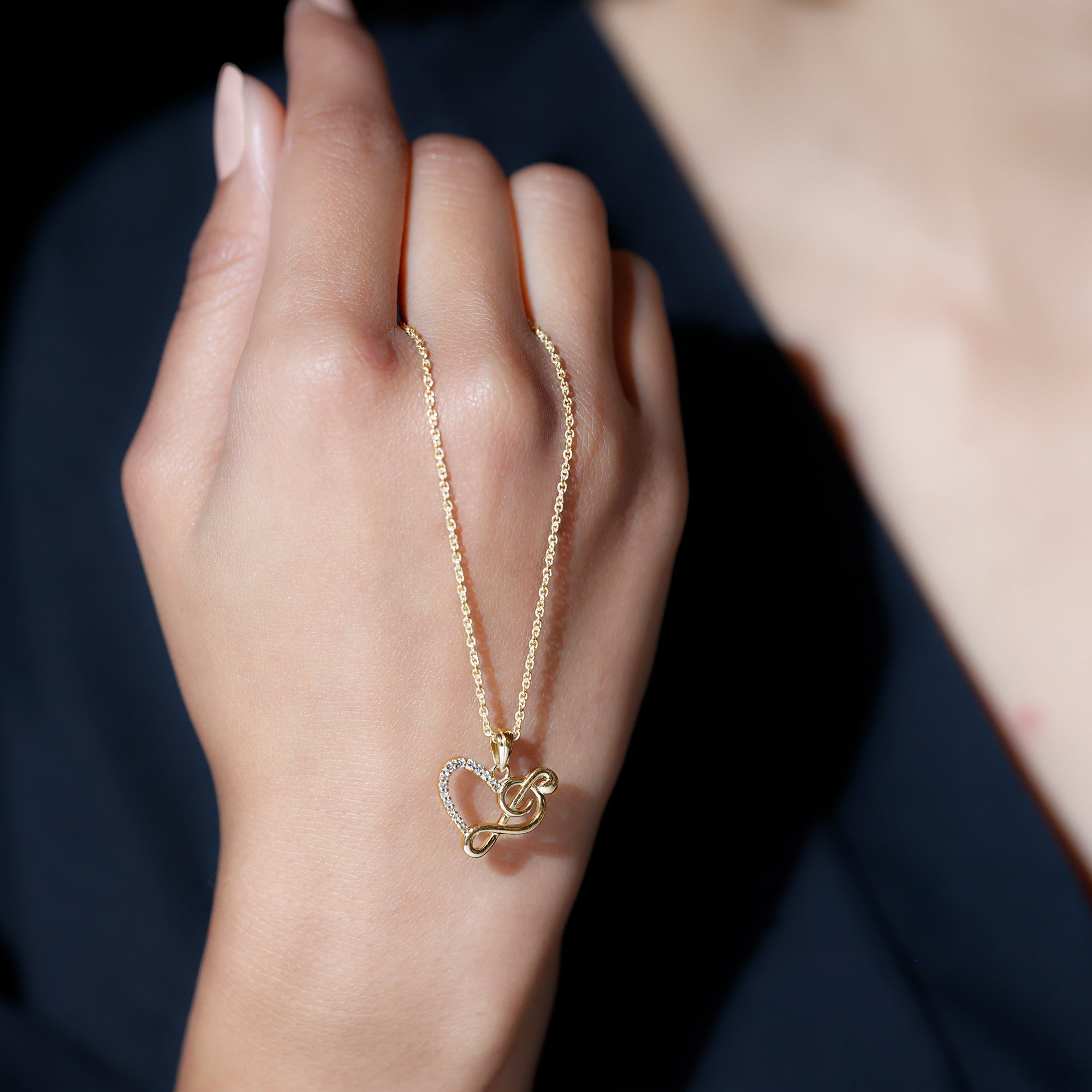 Diamond Heart and Music Note Necklace Natural - ( HI-SI ) - Rosec Jewels