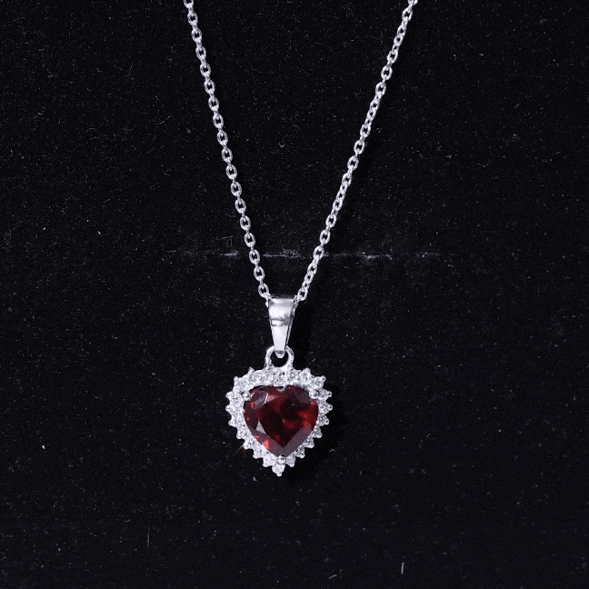 Garnet Heart Pendant Necklace with Moissanite Halo AAA - Rosec Jewels
