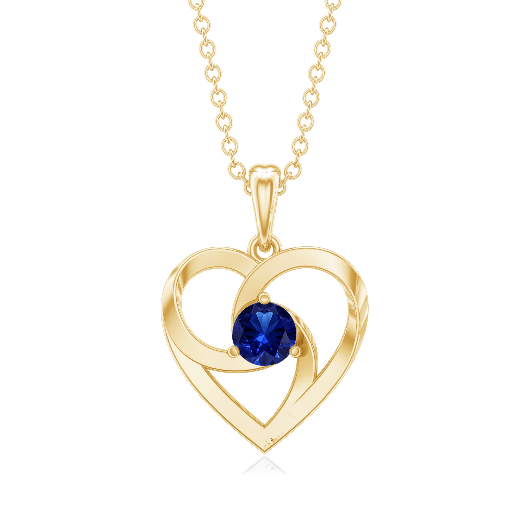 Lab Grown Blue Sapphire Heart Necklace with Certificate AAAA - Rosec Jewels