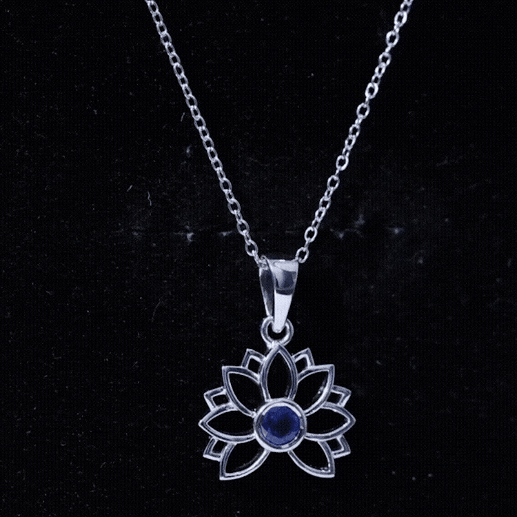Real Blue Sapphire Lotus Flower Necklace with Chain AAA - Rosec Jewels
