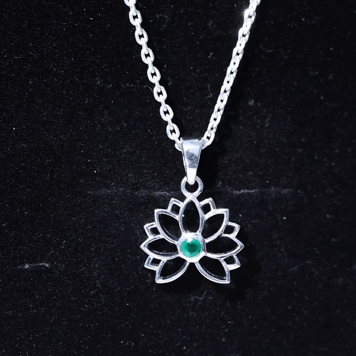 Genuine Emerald Lotus Necklace With Chain AAA - Rosec Jewels