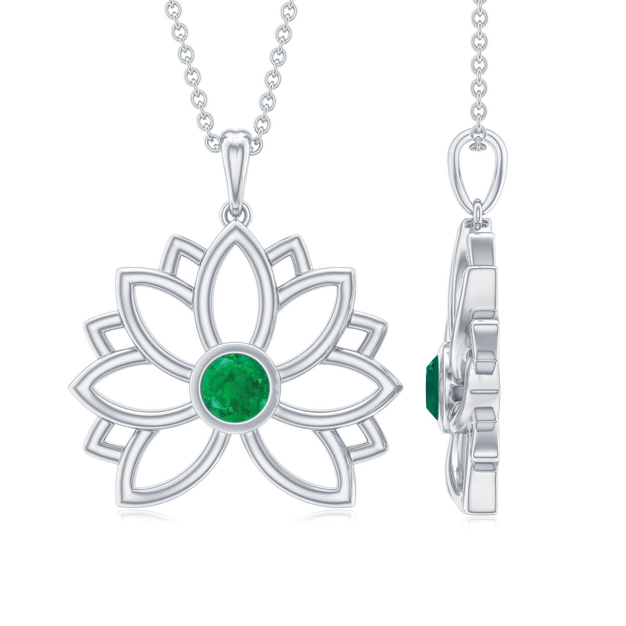 Genuine Emerald Lotus Necklace With Chain AAA - Rosec Jewels