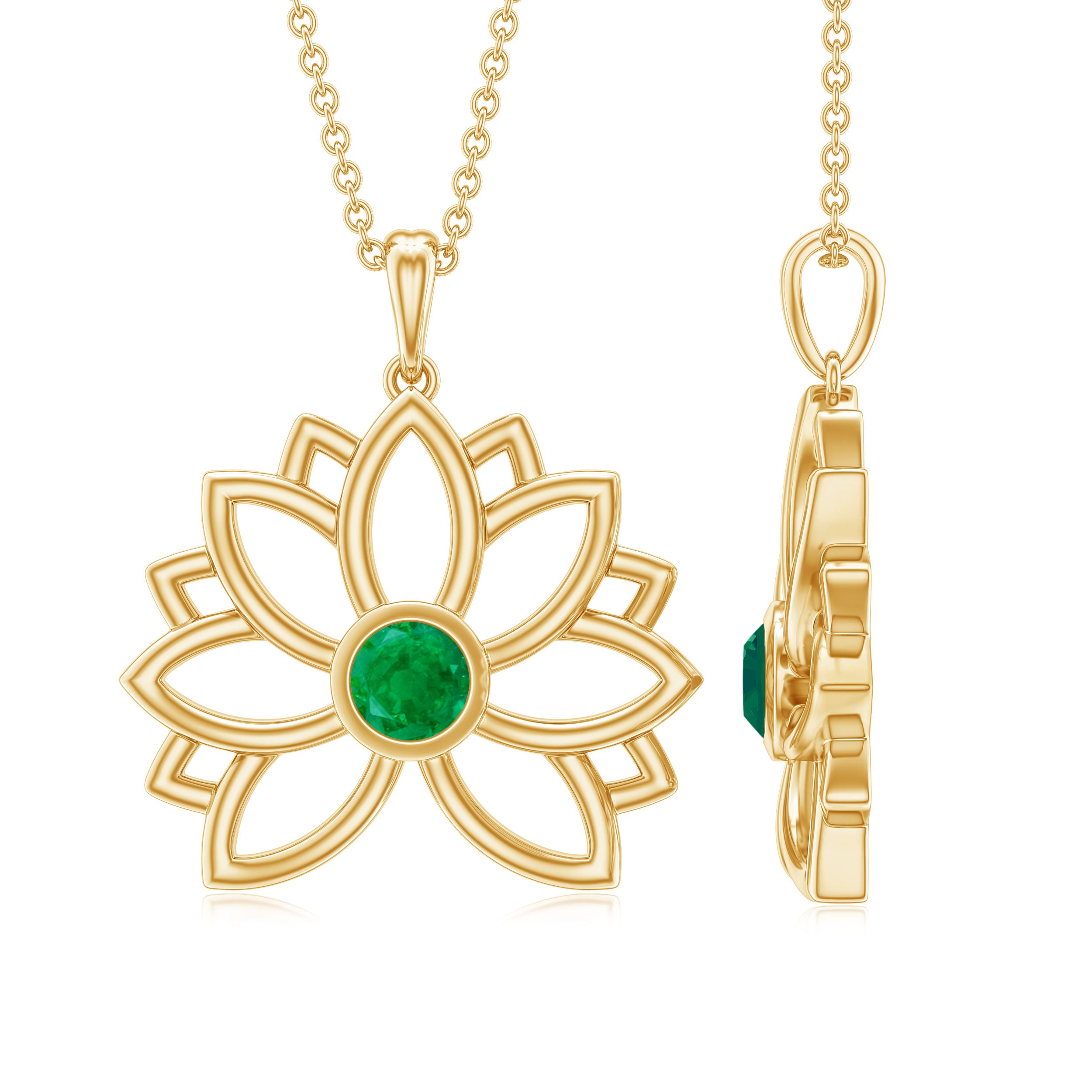 Genuine Emerald Lotus Necklace With Chain AAA - Rosec Jewels