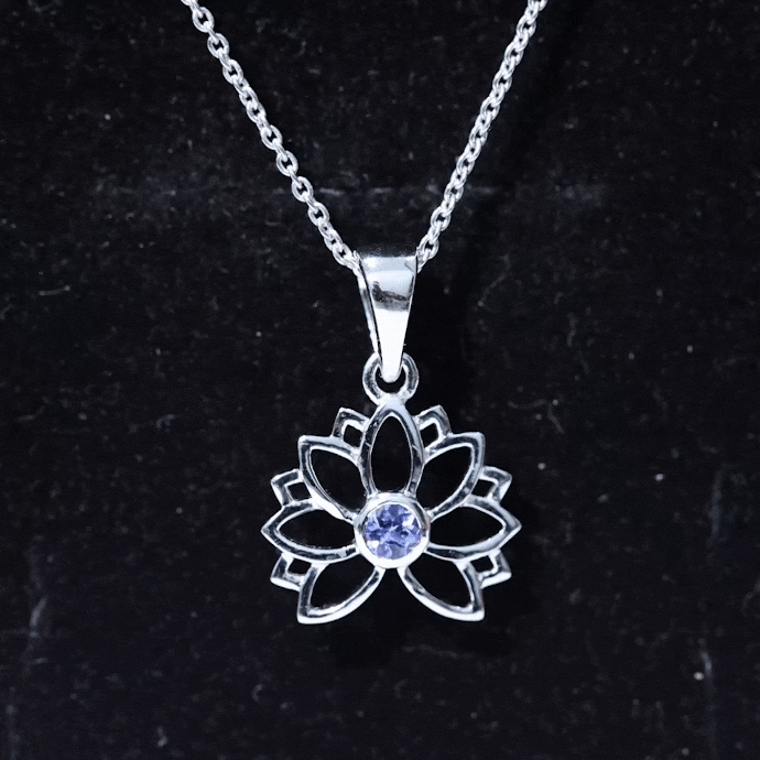 Bezel Set Tanzanite Lotus Flower Pendant Necklace AAA - Rosec Jewels