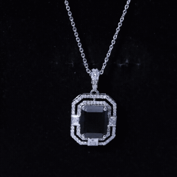 Vintage Inspired Octagon Created Black Diamond Pendant with Moissanite AAAA ( Synthetic ) - Rosec Jewels