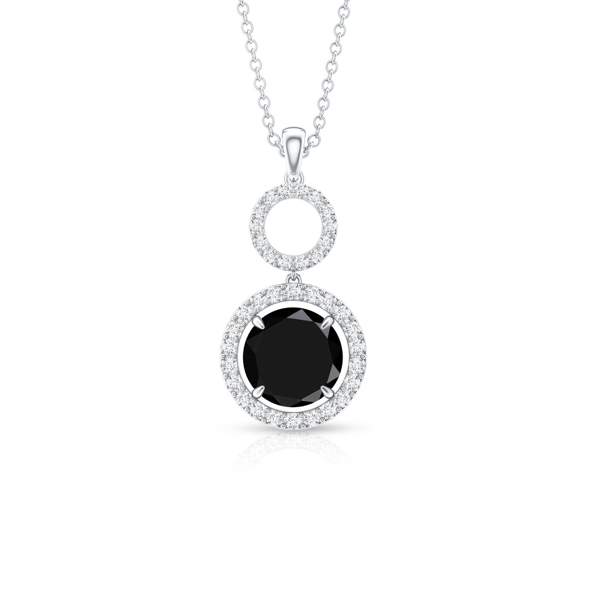 Lab Created Black Diamond Drop & Dangle Necklace with White Diamond AAAA ( Synthetic ) - Rosec Jewels