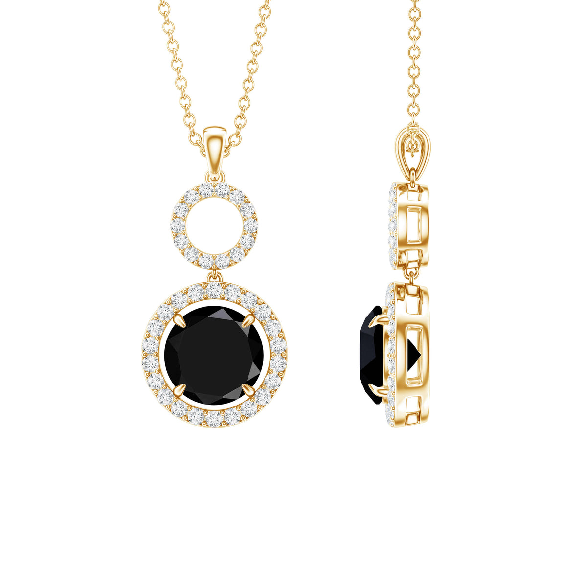 Lab Created Black Diamond Drop & Dangle Necklace with White Diamond AAAA ( Synthetic ) - Rosec Jewels