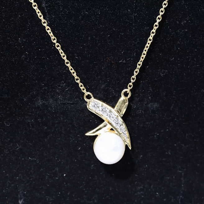 Real Freshwater Pearl and Diamond XO Necklace AAA - Rosec Jewels