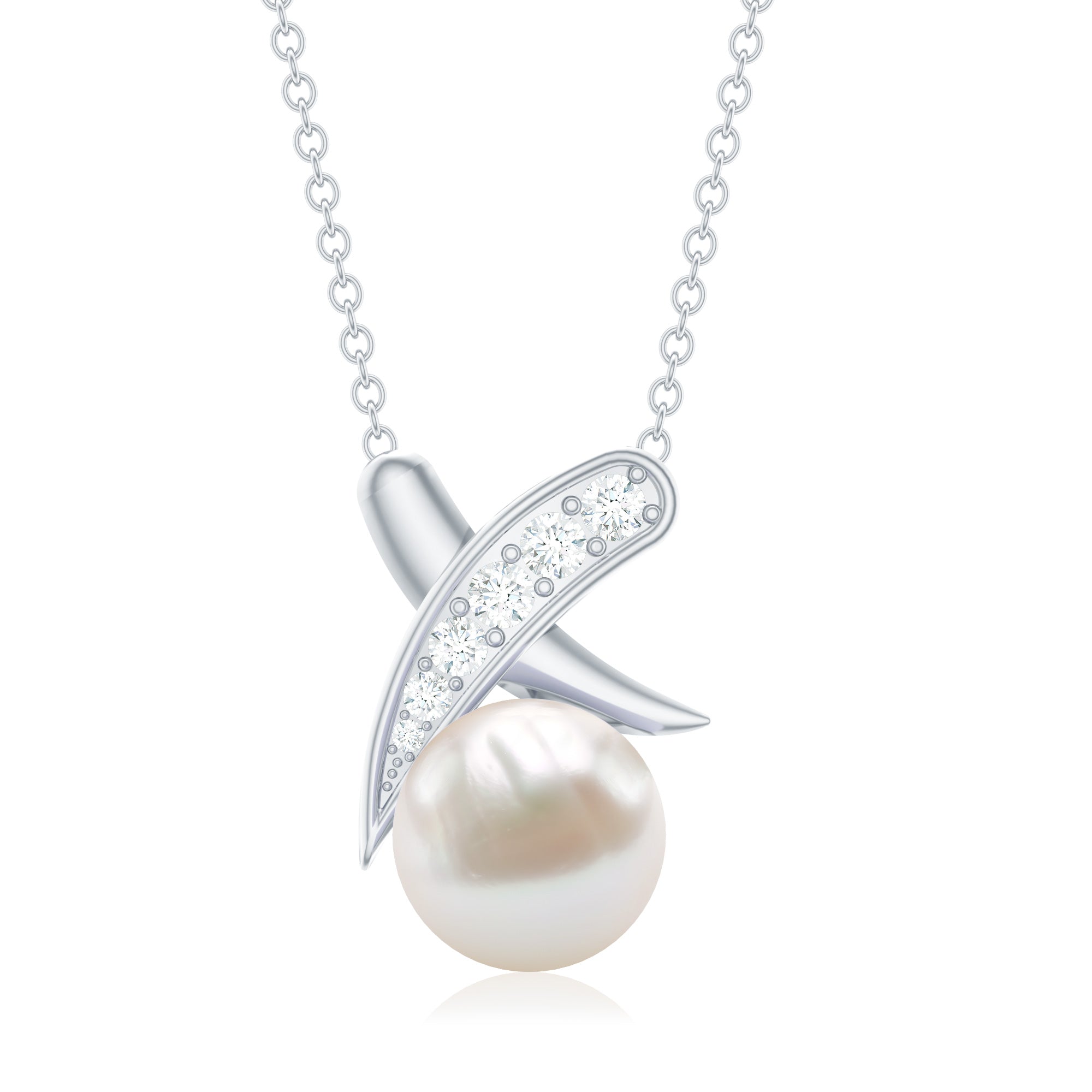 Real Freshwater Pearl and Diamond XO Necklace AAA - Rosec Jewels