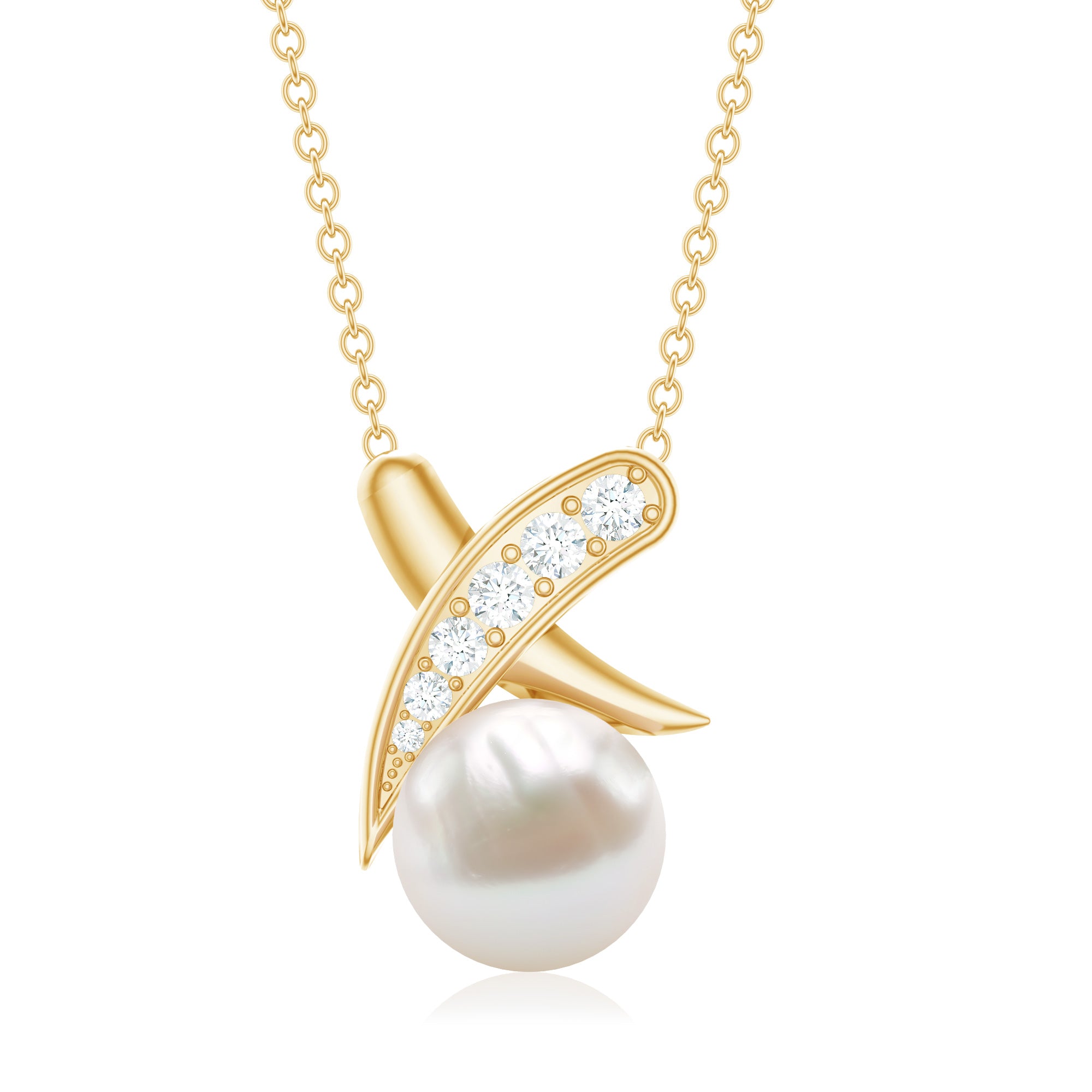 Real Freshwater Pearl and Diamond XO Necklace AAA - Rosec Jewels