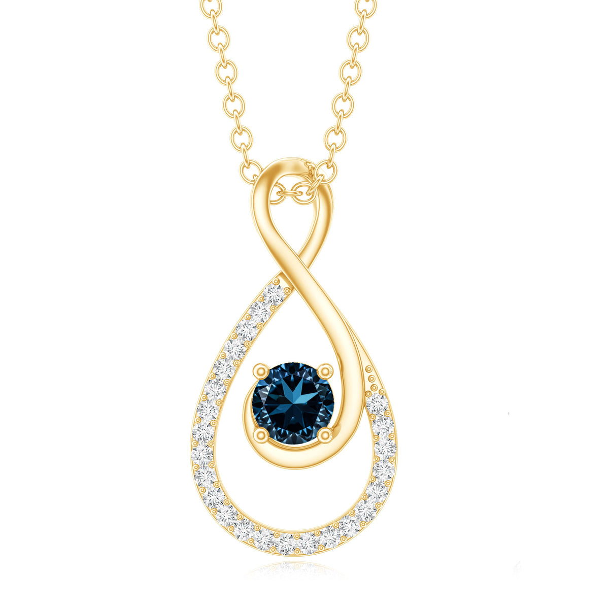 Real London Blue Topaz Infinity Necklace with Diamond AAA - Rosec Jewels