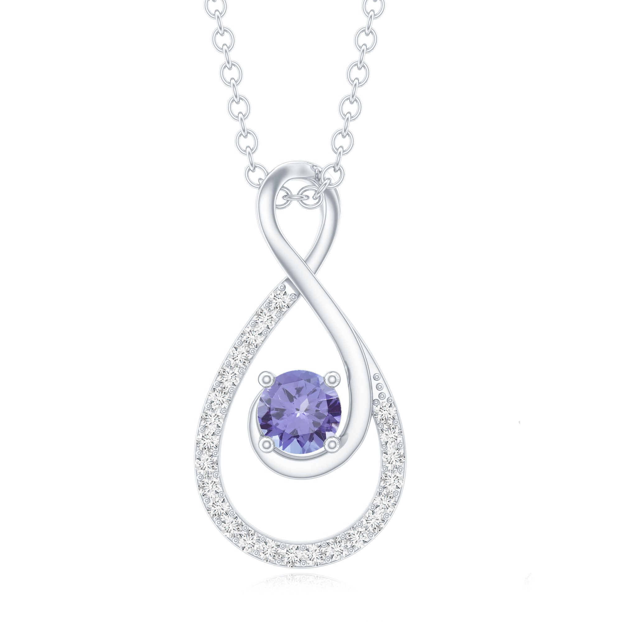 Genuine Tanzanite and Diamond Infinity Pendant Necklace With Chain AAA - Rosec Jewels