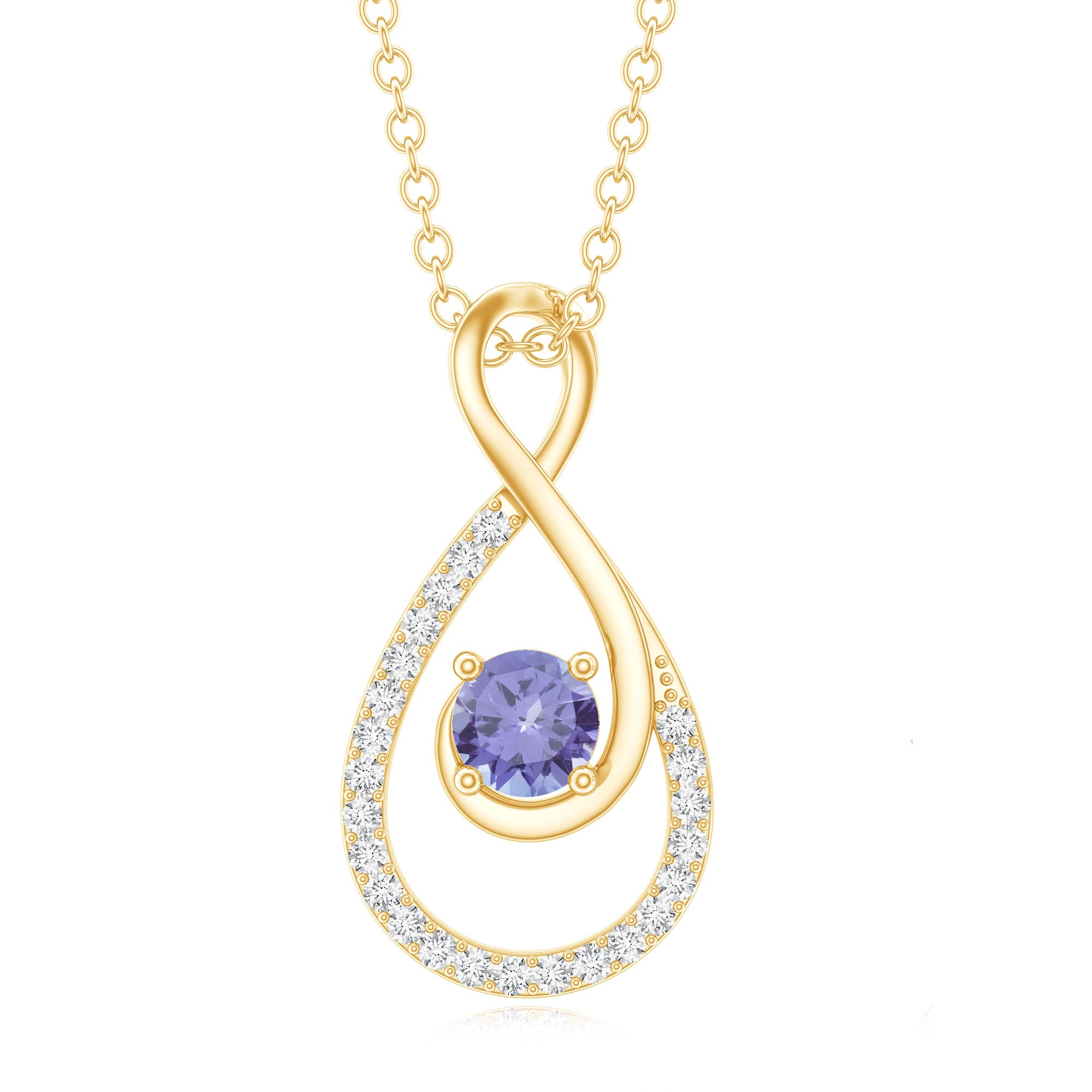 Genuine Tanzanite and Diamond Infinity Pendant Necklace With Chain AAA - Rosec Jewels
