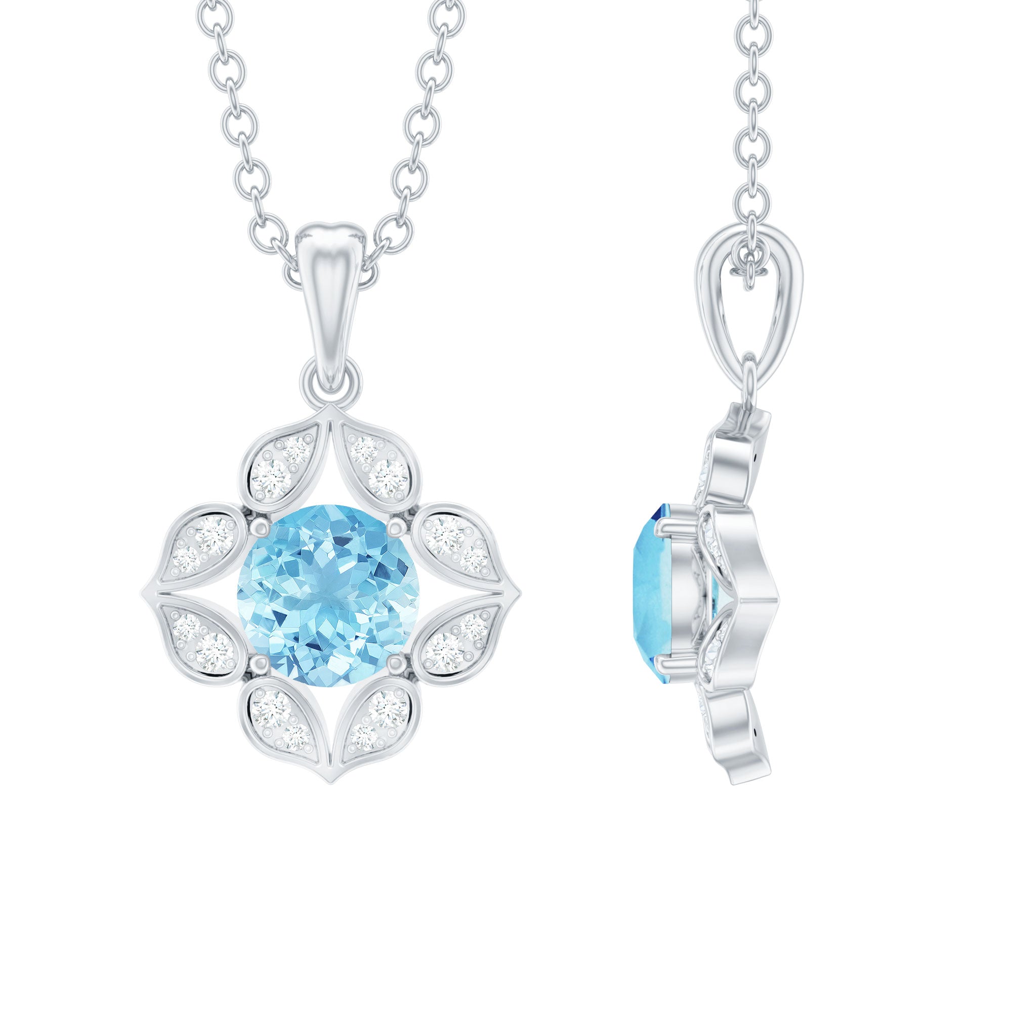0.50 CT Natural Aquamarine Bridal Pendant with Diamond