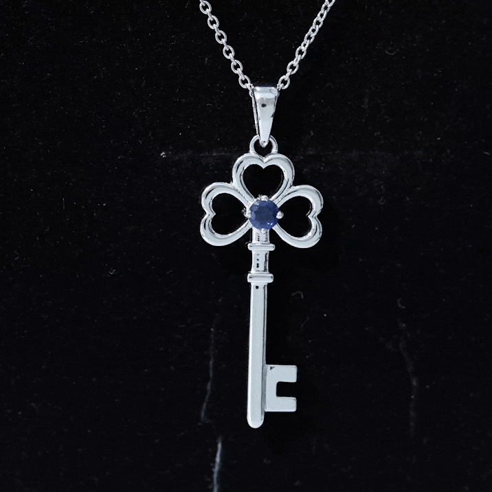 Natural Blue Sapphire Key to My Heart Necklace AAA - Rosec Jewels