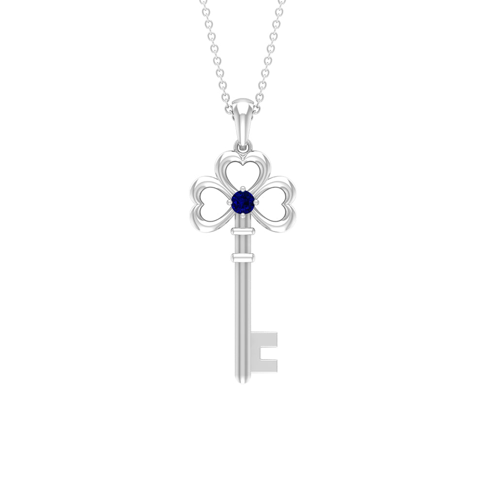 Natural Blue Sapphire Key to My Heart Necklace AAA - Rosec Jewels