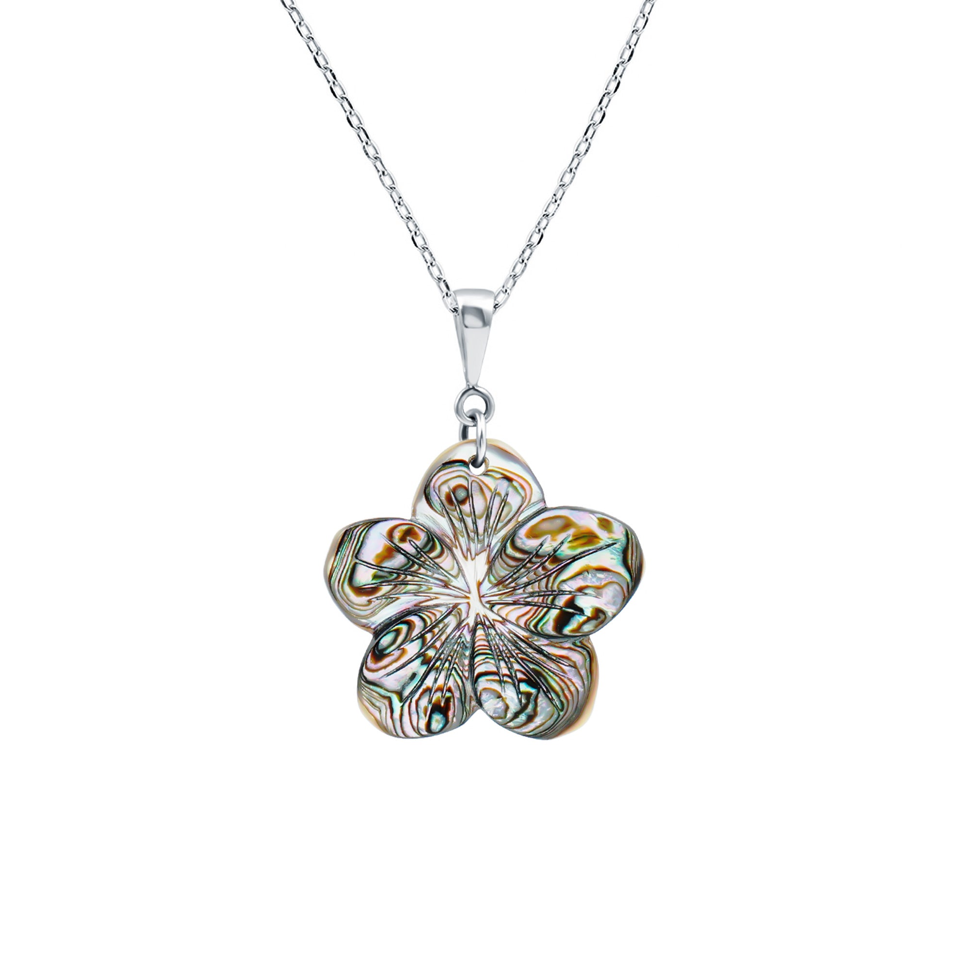 Rosec Jewels-Natural Mother of Pearl Flower Pendant Necklace with Silver Chain