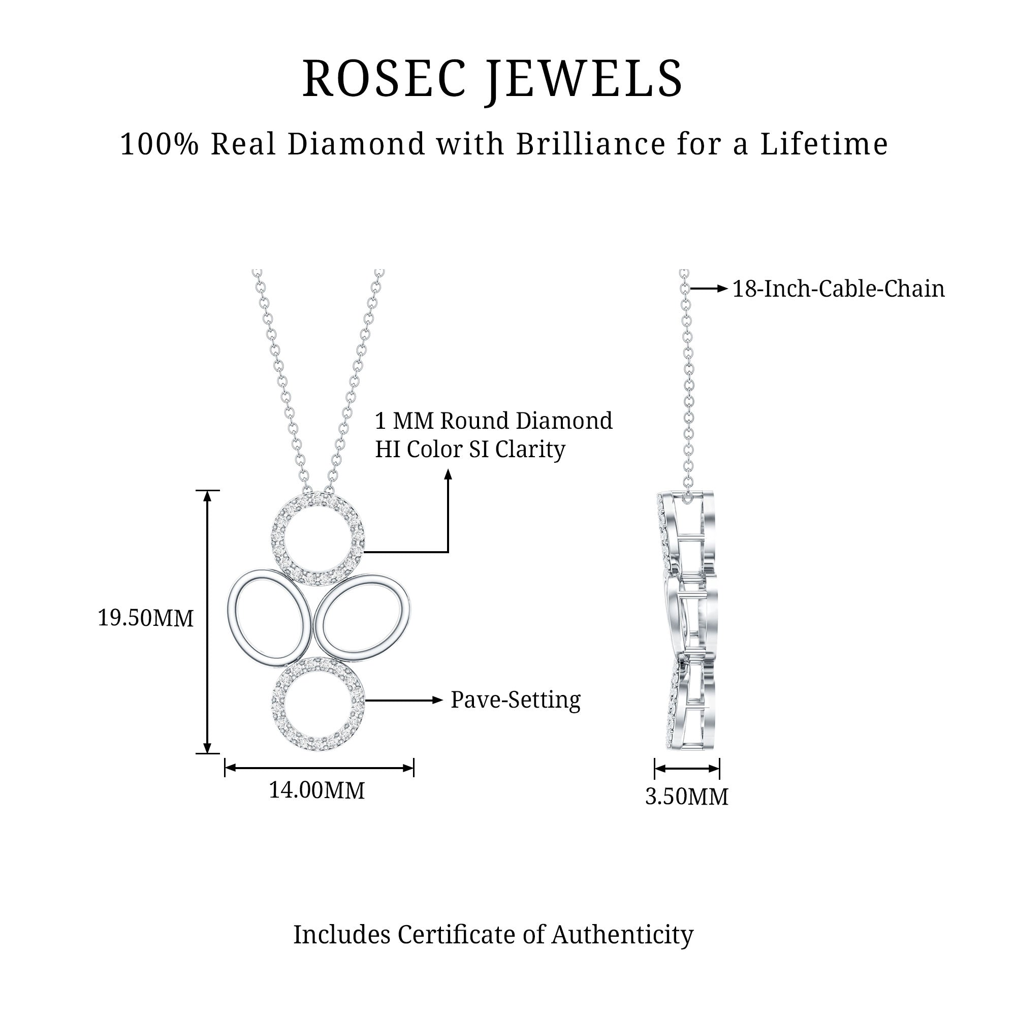 Certified Diamond Contemporary Necklace For Her Natural - ( HI-SI ) - Rosec Jewels