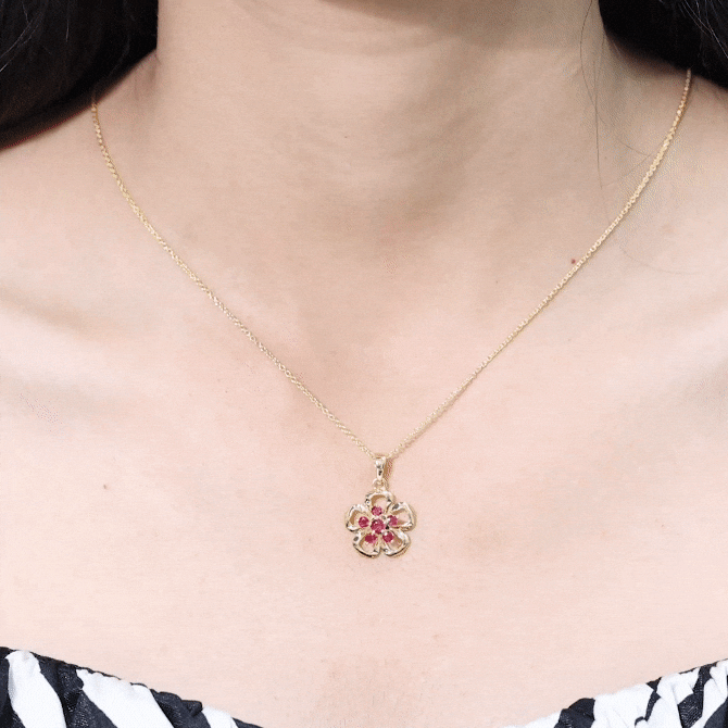 Natural Ruby Flower Pendant Necklace with Certificate AAA - Rosec Jewels